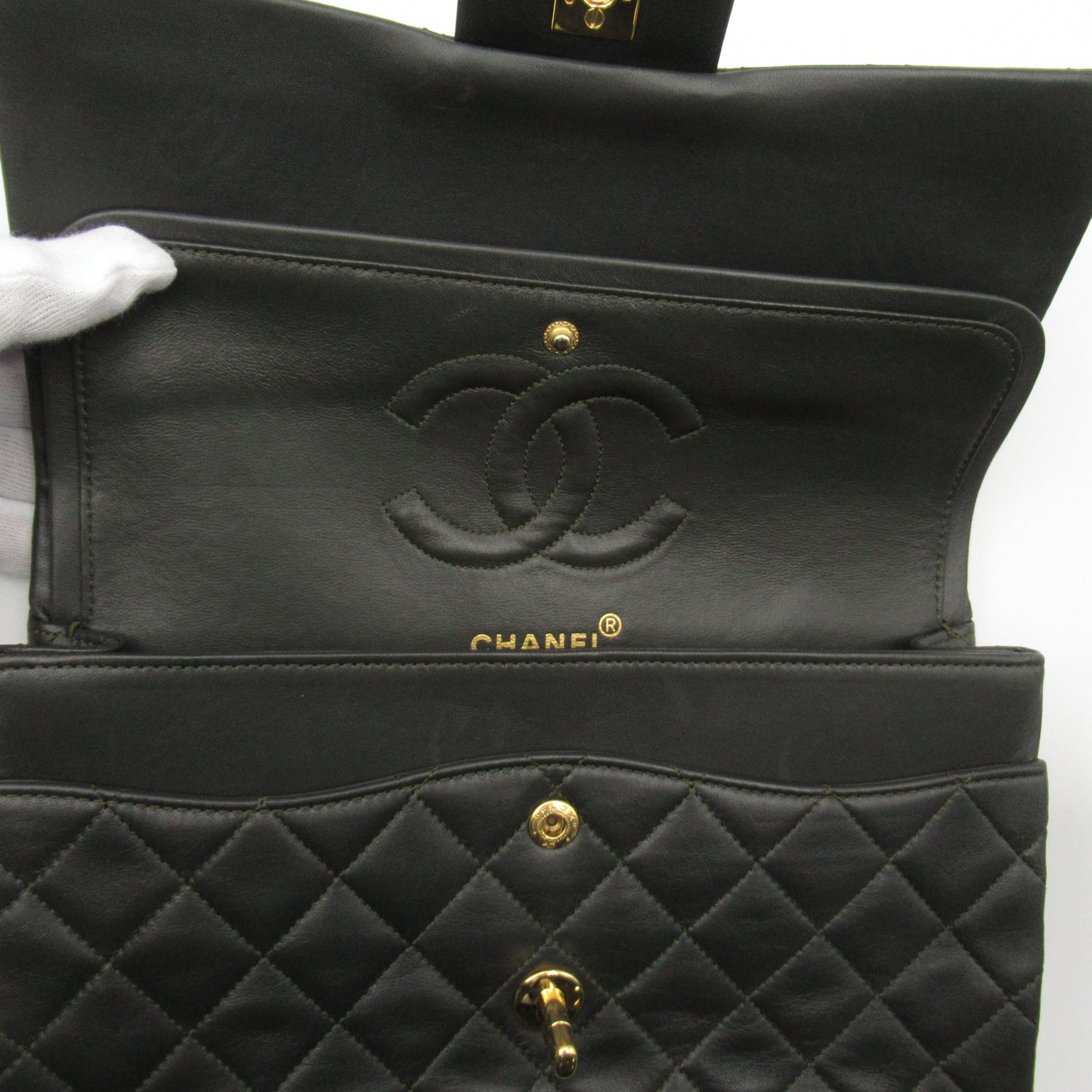 CHANEL 菱格羊皮皮革Shoulder Bag金扣肩背袋綠色