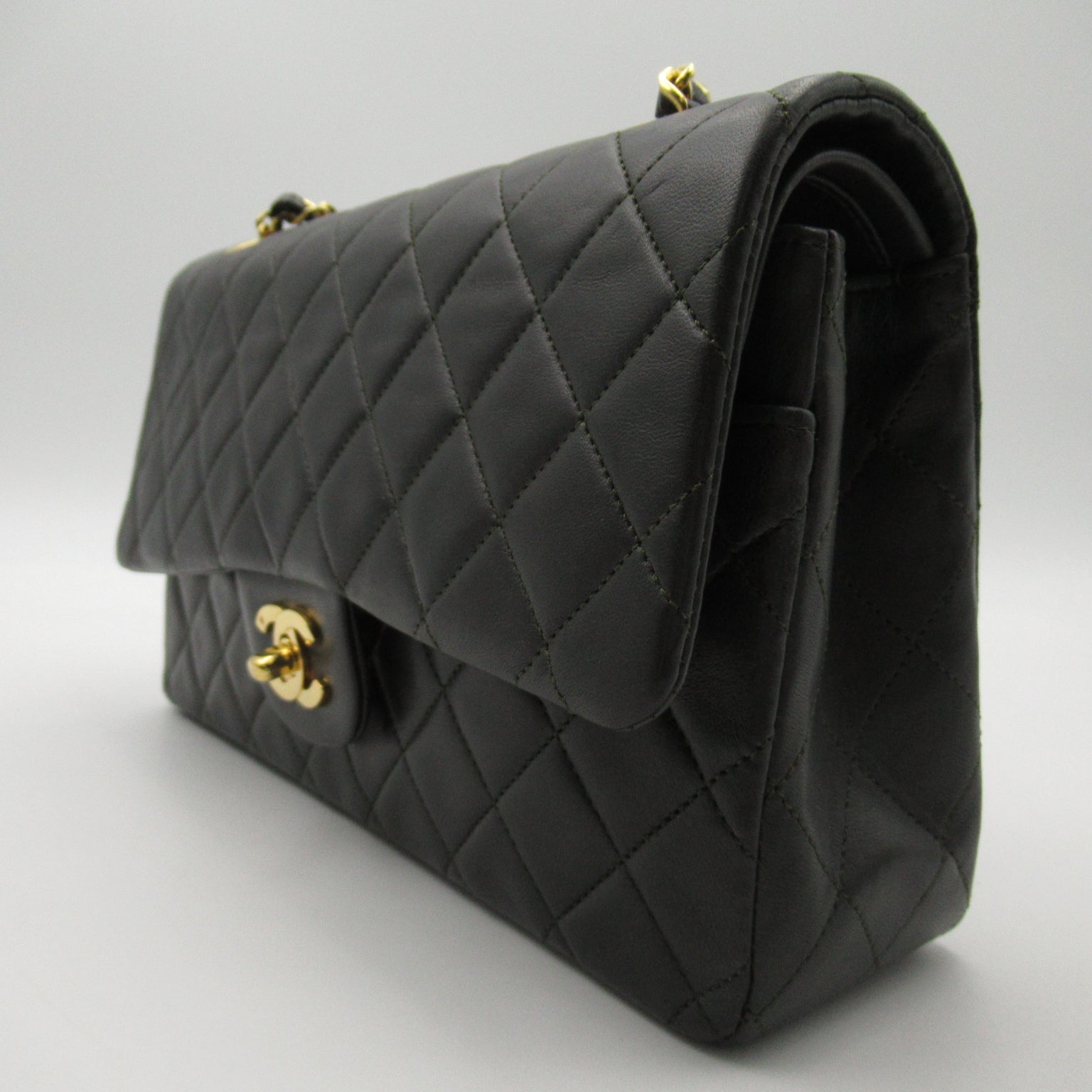CHANEL 菱格羊皮皮革Shoulder Bag金扣肩背袋綠色