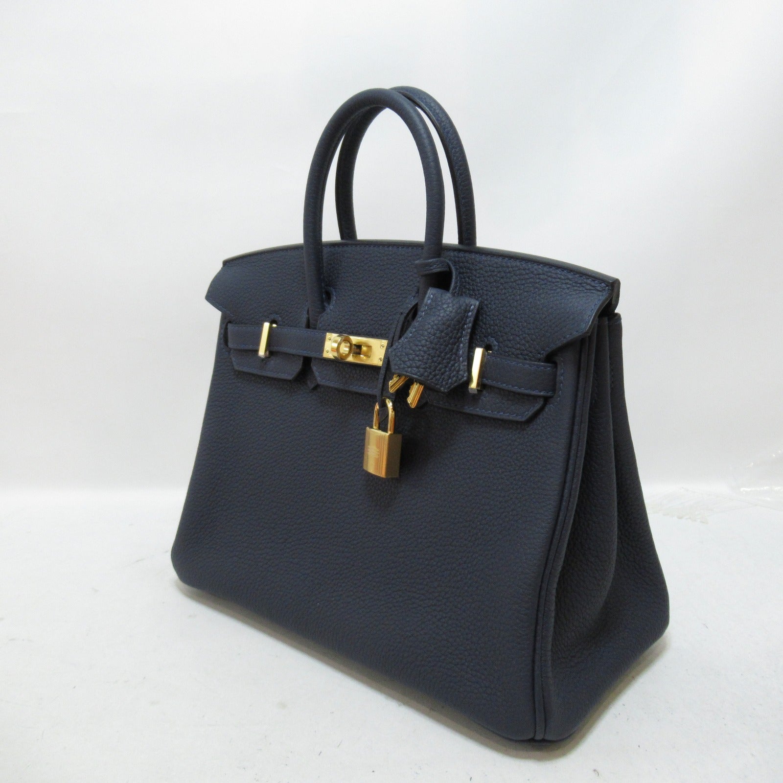 HERMES Togo Leather Birkin 25 Gold Buckle Hand Bag Blue nuit