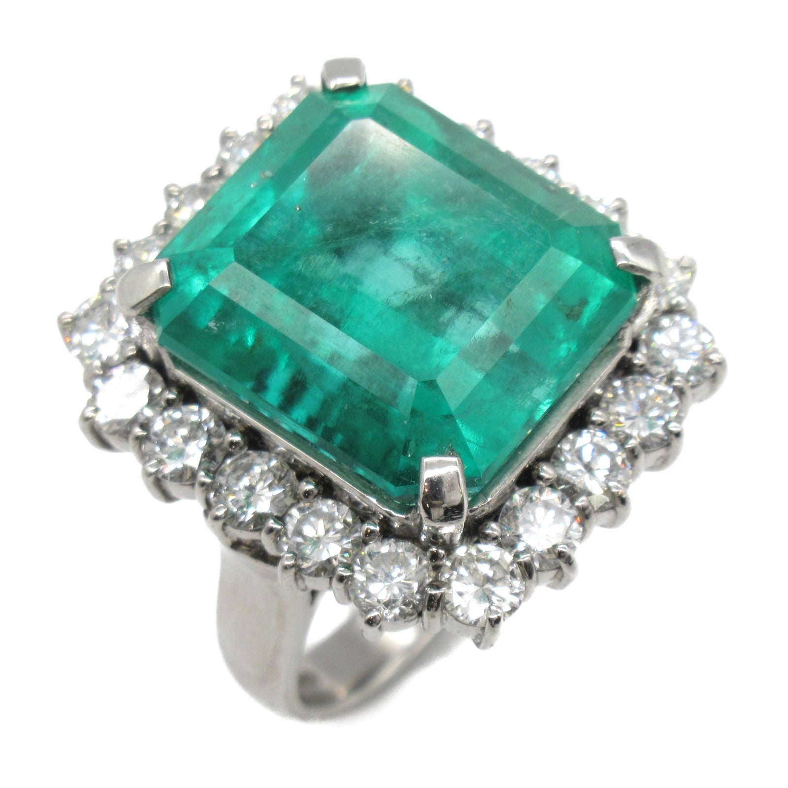 JEWELRY PT900鉑金Emerald Ring 18.41ct綠寶石/2.36ct鑽石戒指US#6.25