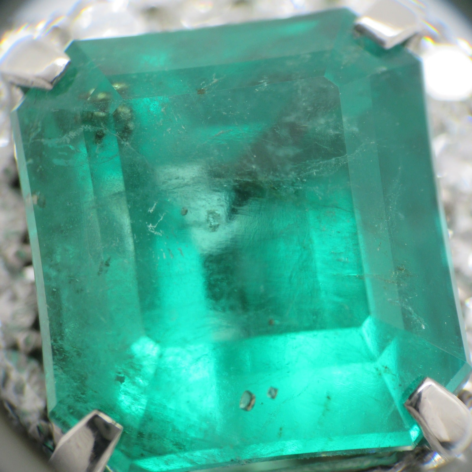 JEWELRY PT900鉑金Emerald Ring 18.41ct綠寶石/2.36ct鑽石戒指US#6.25