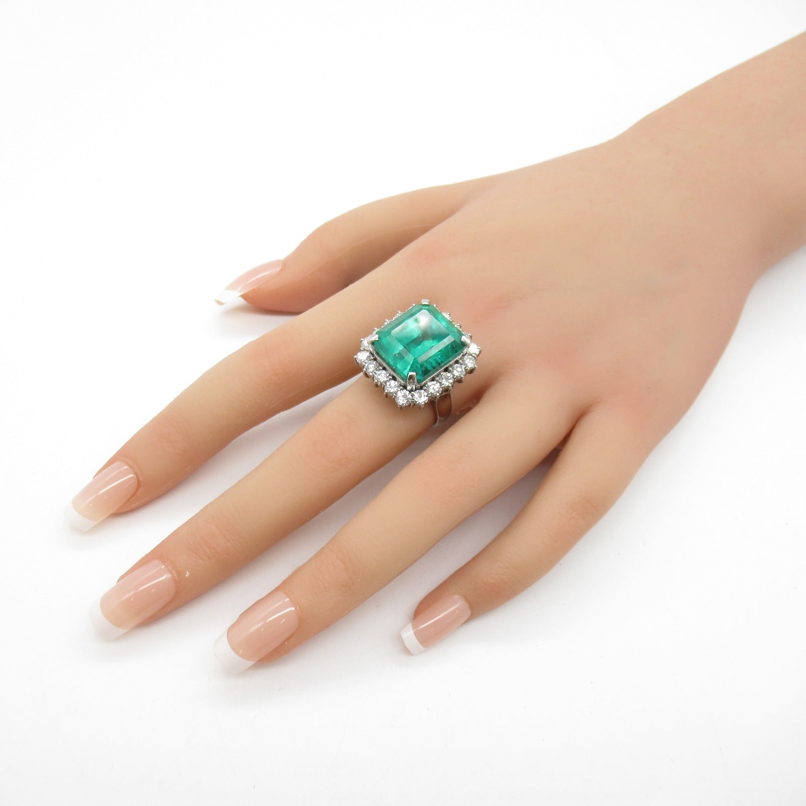JEWELRY PT900鉑金Emerald Ring 18.41ct綠寶石/2.36ct鑽石戒指US#6.25
