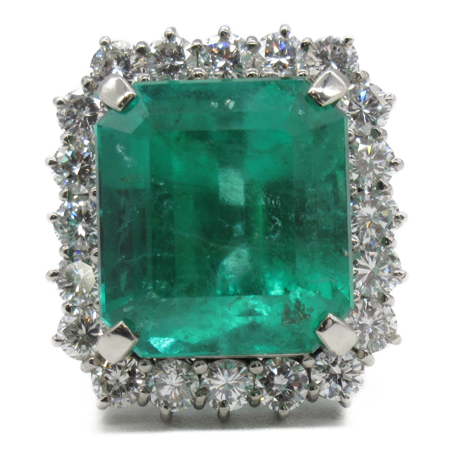 JEWELRY PT900鉑金Emerald Ring 18.41ct綠寶石/2.36ct鑽石戒指US#6.25