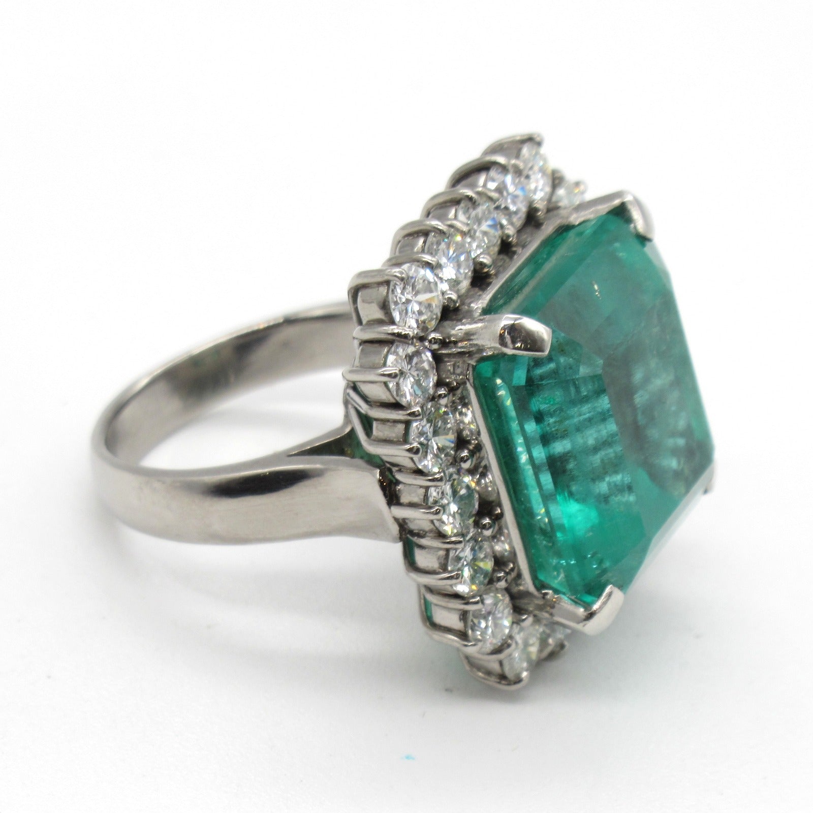 JEWELRY PT900鉑金Emerald Ring 18.41ct綠寶石/2.36ct鑽石戒指US#6.25