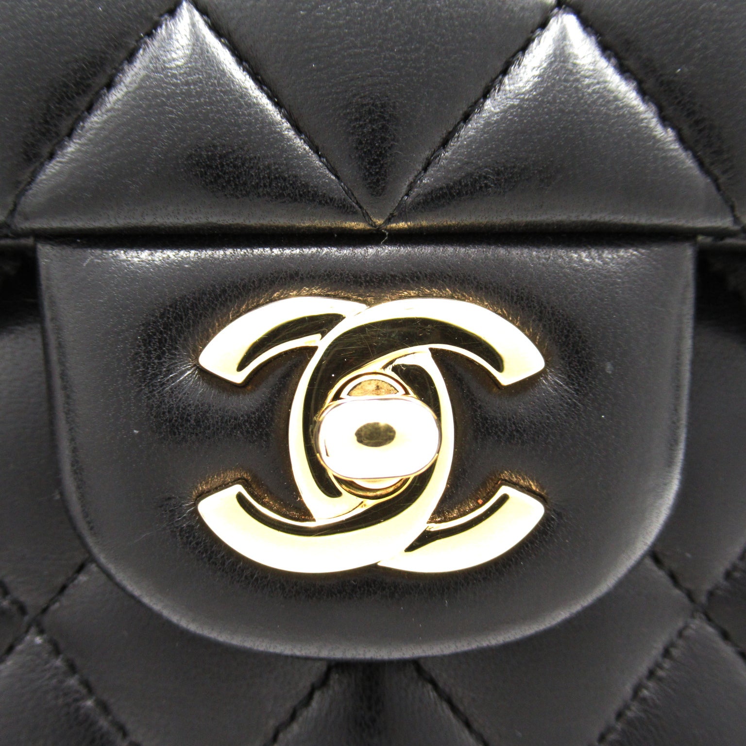 CHANEL Diamond Sheepskin Leather Classic Gold Buckle Shoulder Bag Black