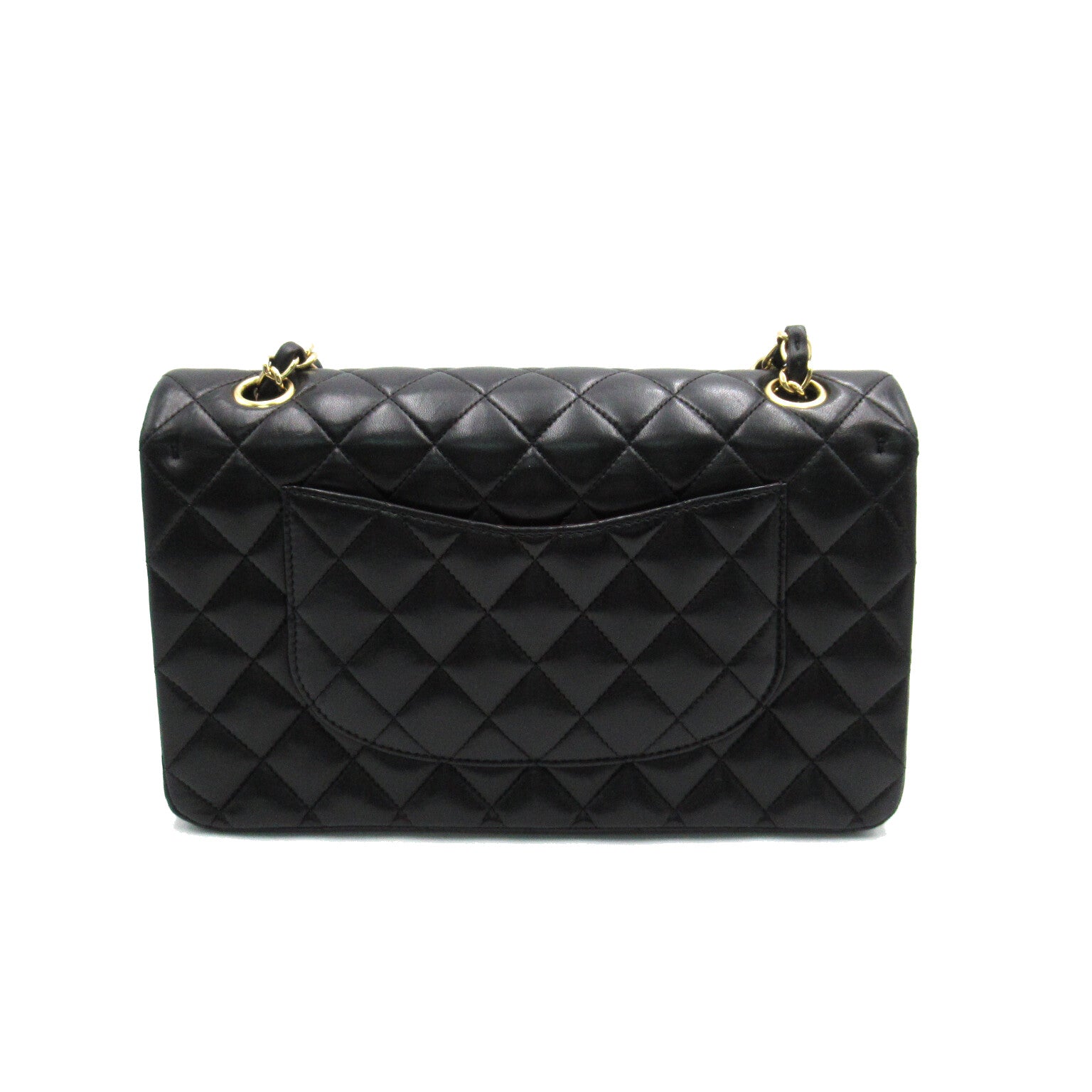 CHANEL Diamond Sheepskin Leather Classic Gold Buckle Shoulder Bag Black