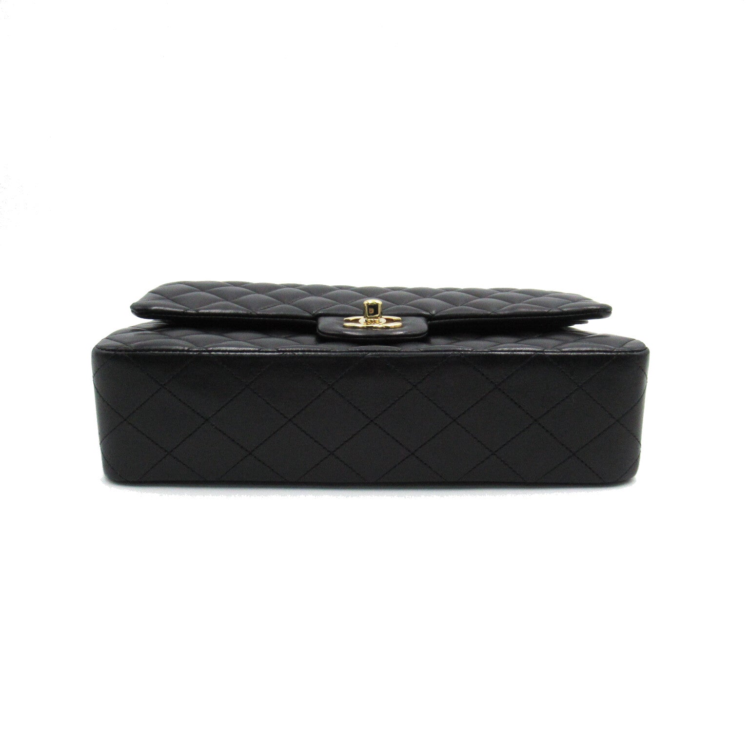 CHANEL Diamond Sheepskin Leather Classic Gold Buckle Shoulder Bag Black