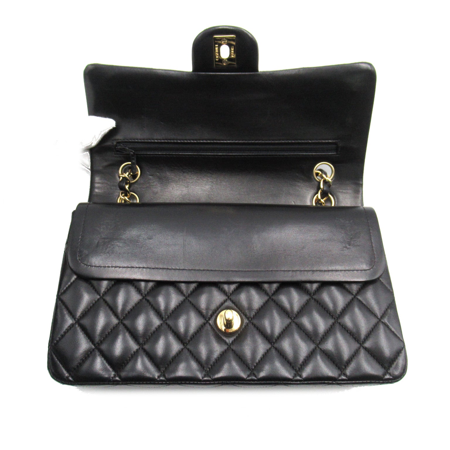 CHANEL Diamond Sheepskin Leather Classic Gold Buckle Shoulder Bag Black