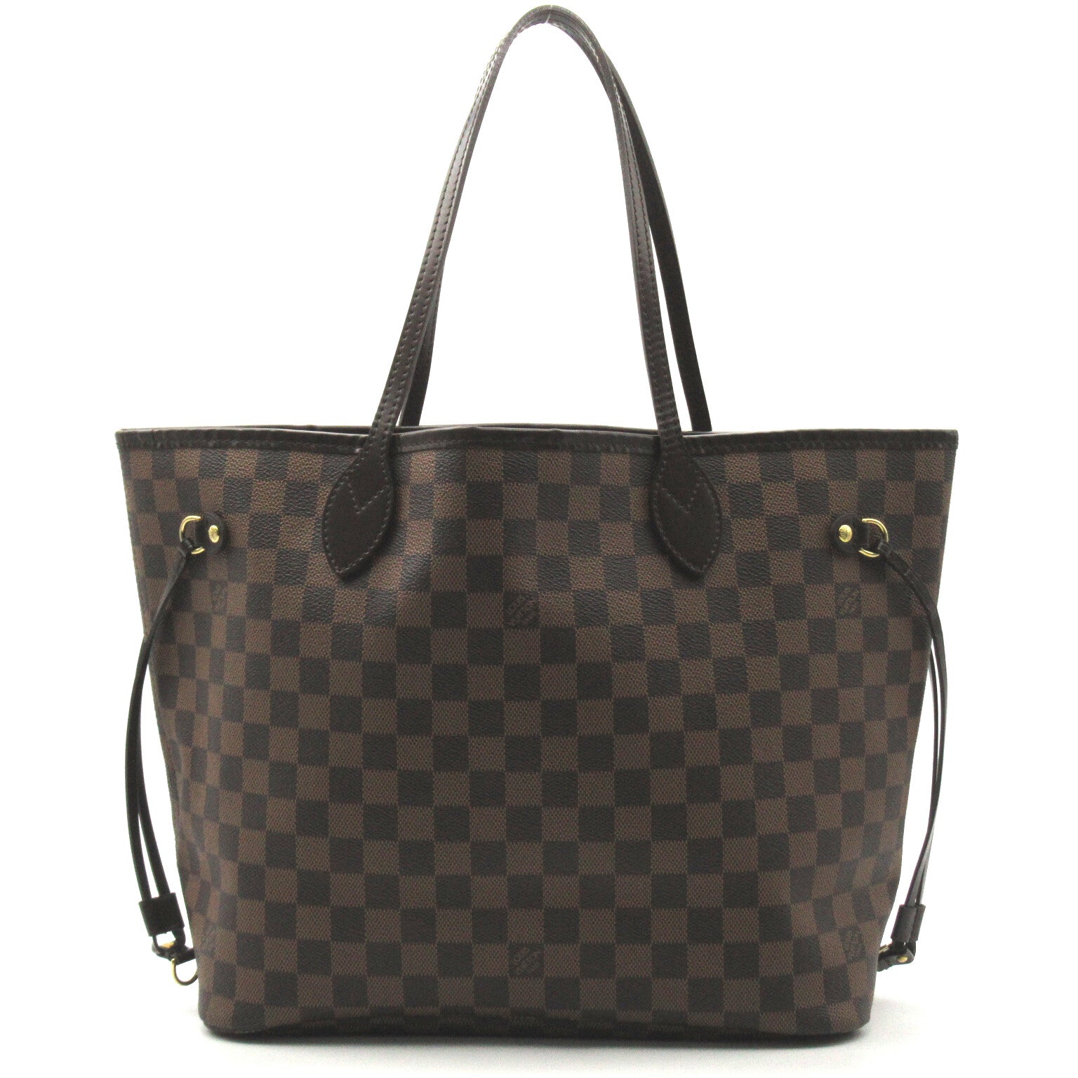 LOUIS VUITTON Damier Neverfull MM gold buckle handle bag / shoulder bag brown