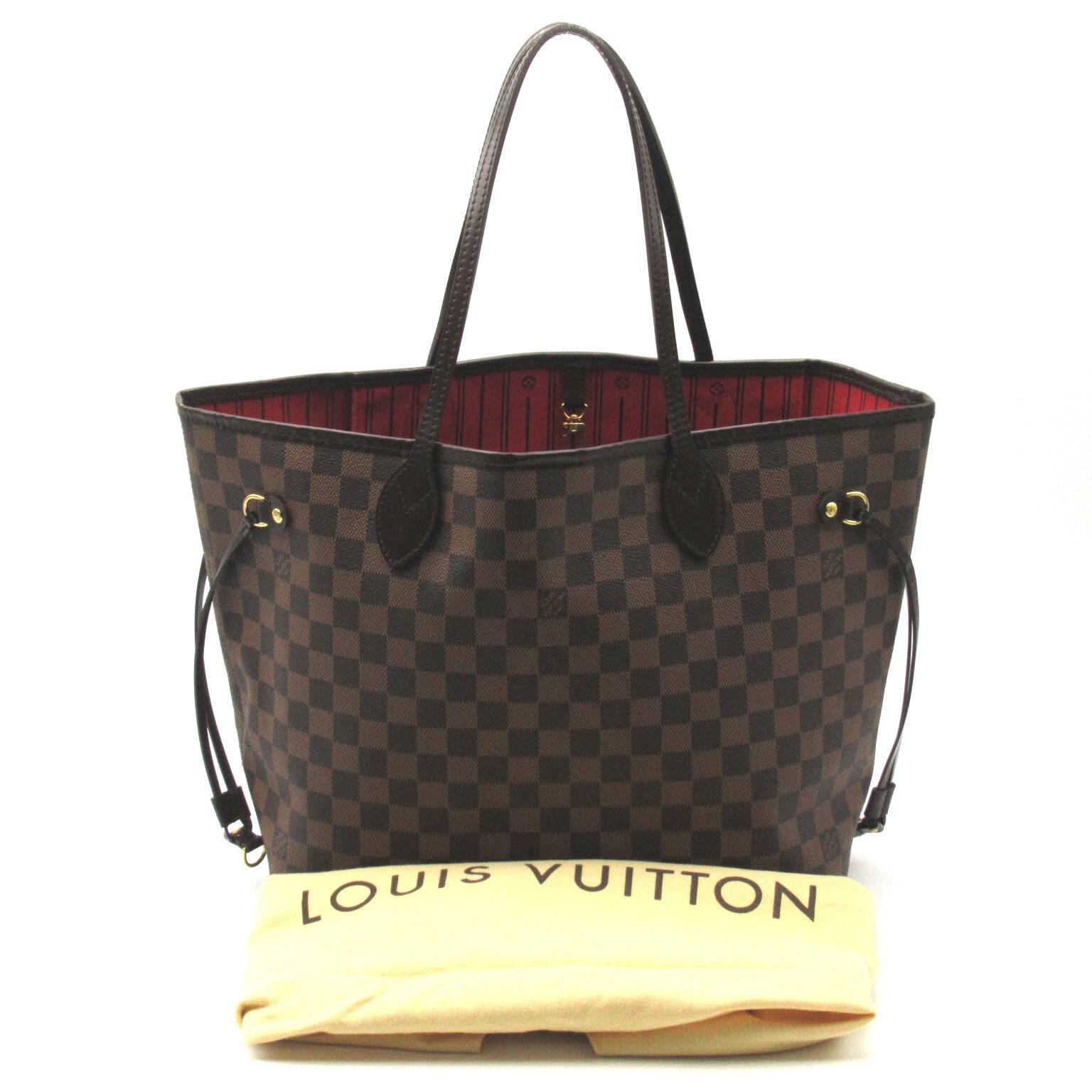 LOUIS VUITTON Damier Neverfull MM gold buckle handle bag / shoulder bag brown