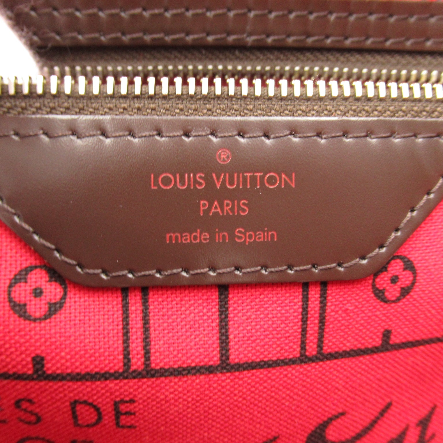LOUIS VUITTON Damier Neverfull MM gold buckle handle bag / shoulder bag brown