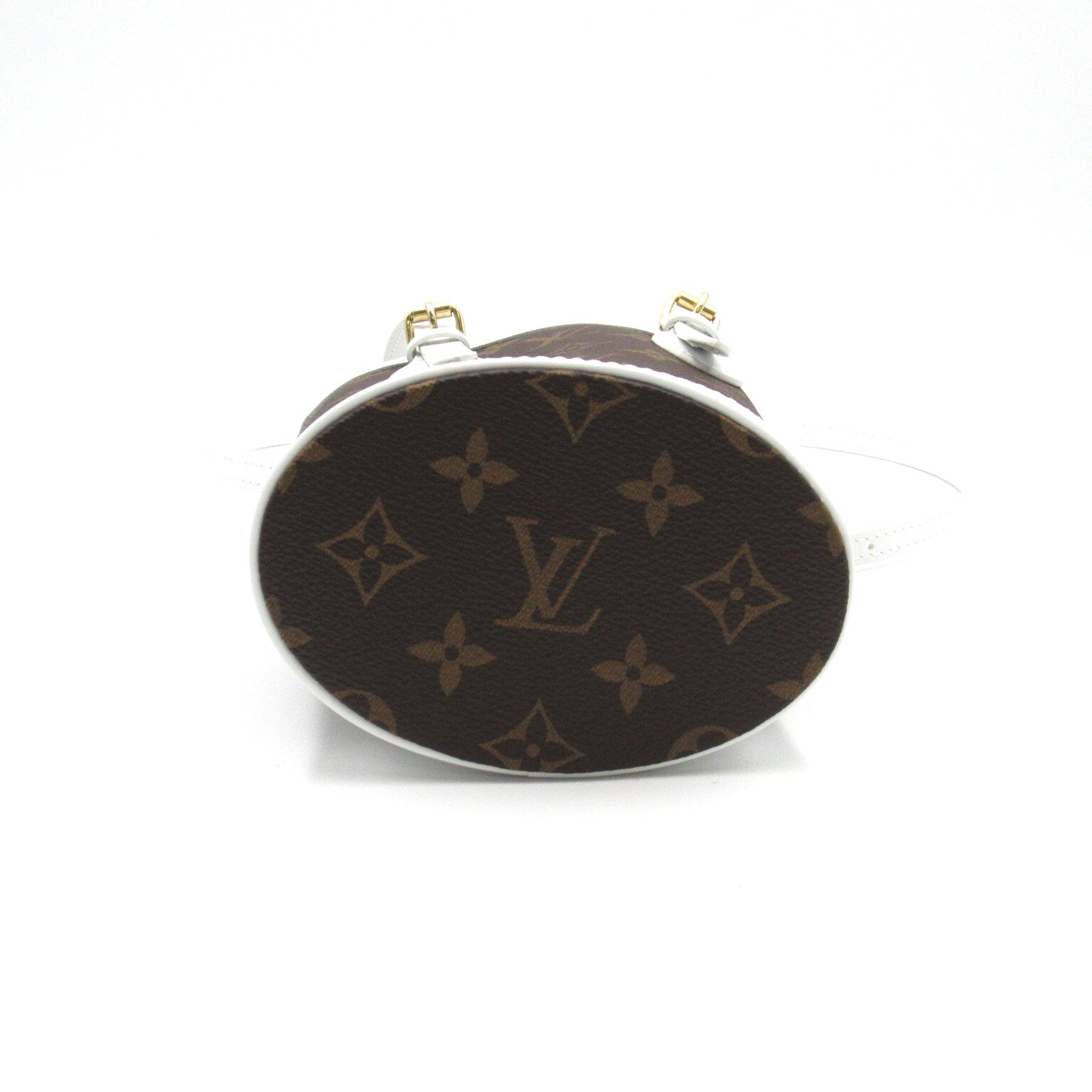 LOUIS VUITTON Monogram Nano Bucket金扣手挽肩背兩用袋啡色/白色