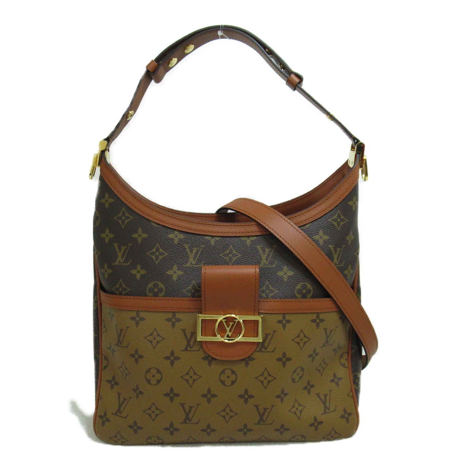 LOUIS VUITTON Monogram Reverse Hobo Dauphine MM金扣手挽肩背兩用袋啡色