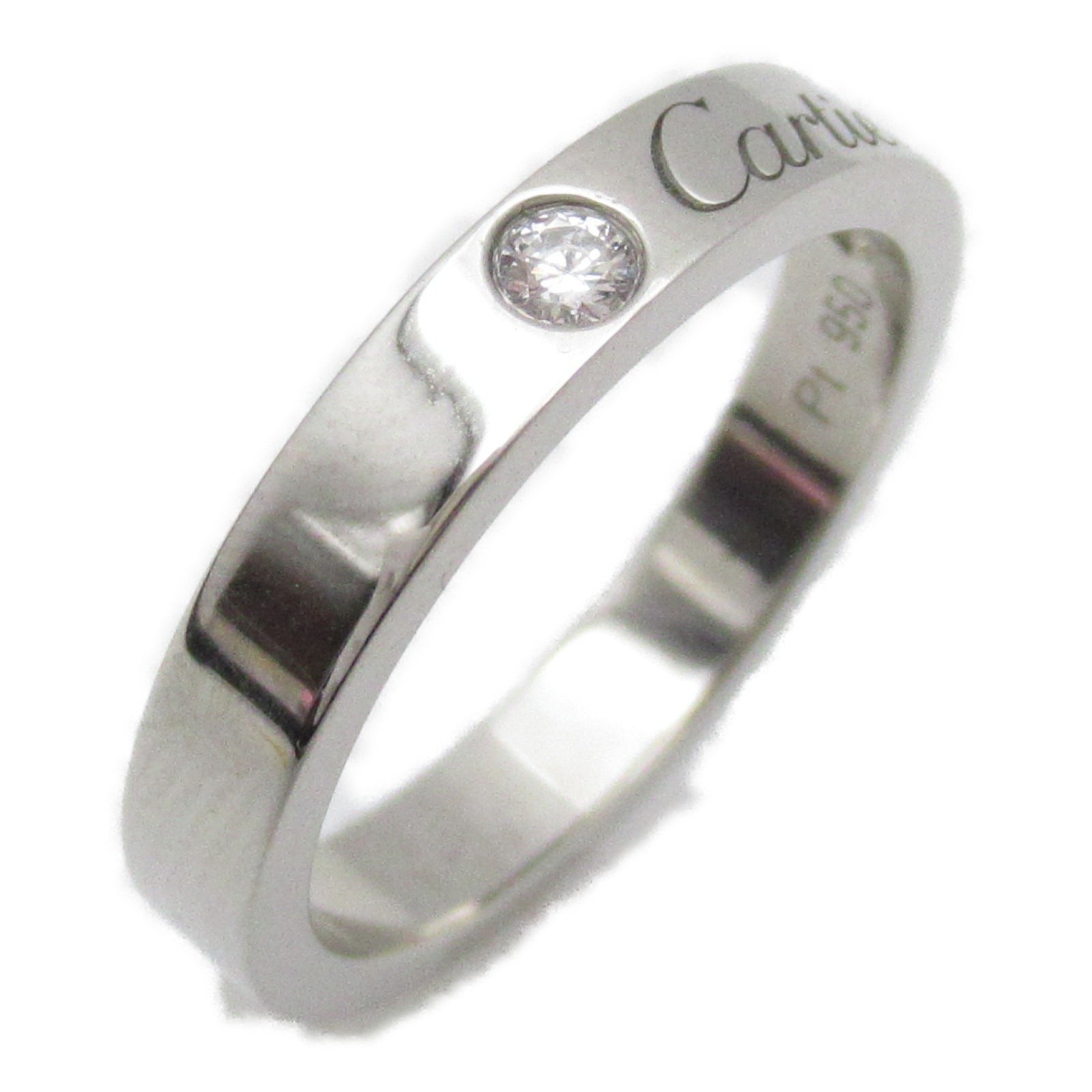 CARTIER PT950鉑金C De Wedding Ring 2 Diamonds鑽石戒指Cartier#47/US#4