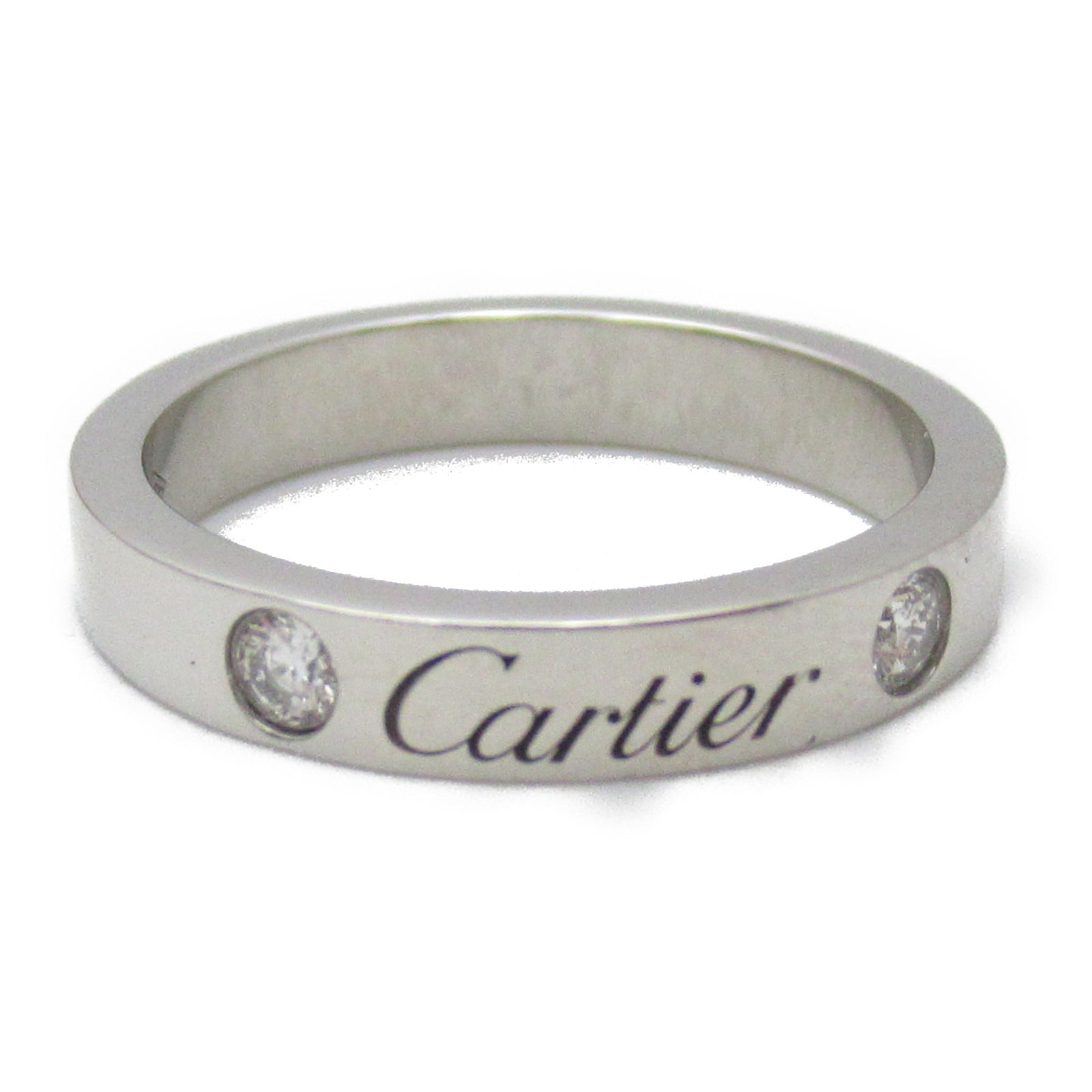 CARTIER PT950鉑金C De Wedding Ring 2 Diamonds鑽石戒指Cartier#47/US#4