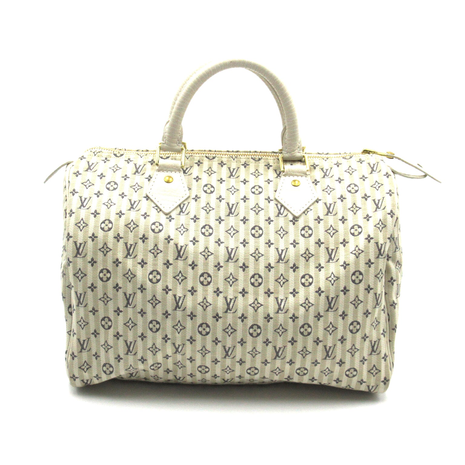 LOUIS VUITTON Monogram Mini Lin Speedy 30金扣手挽袋白色