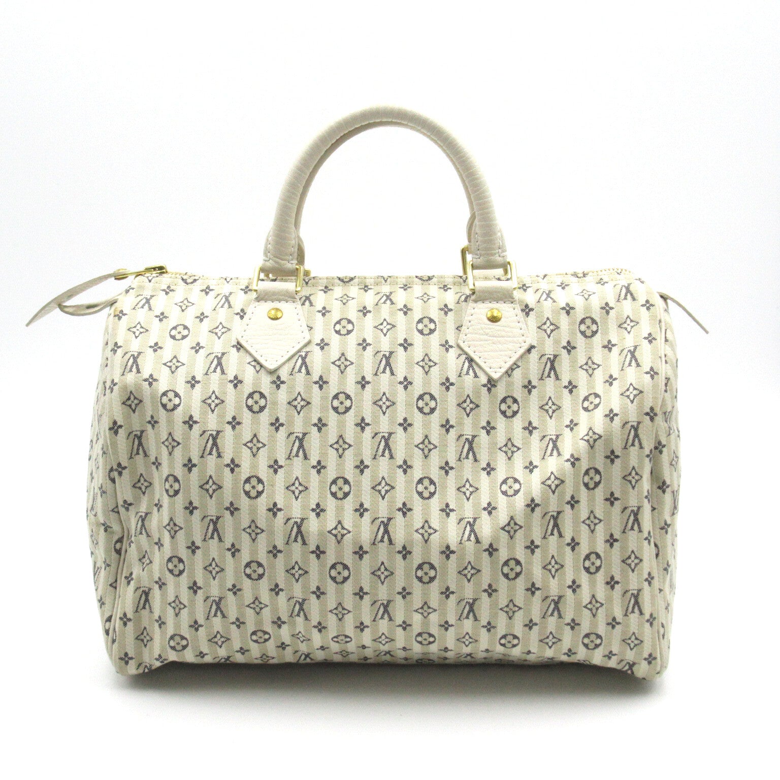 LOUIS VUITTON Monogram Mini Lin Speedy 30金扣手挽袋白色