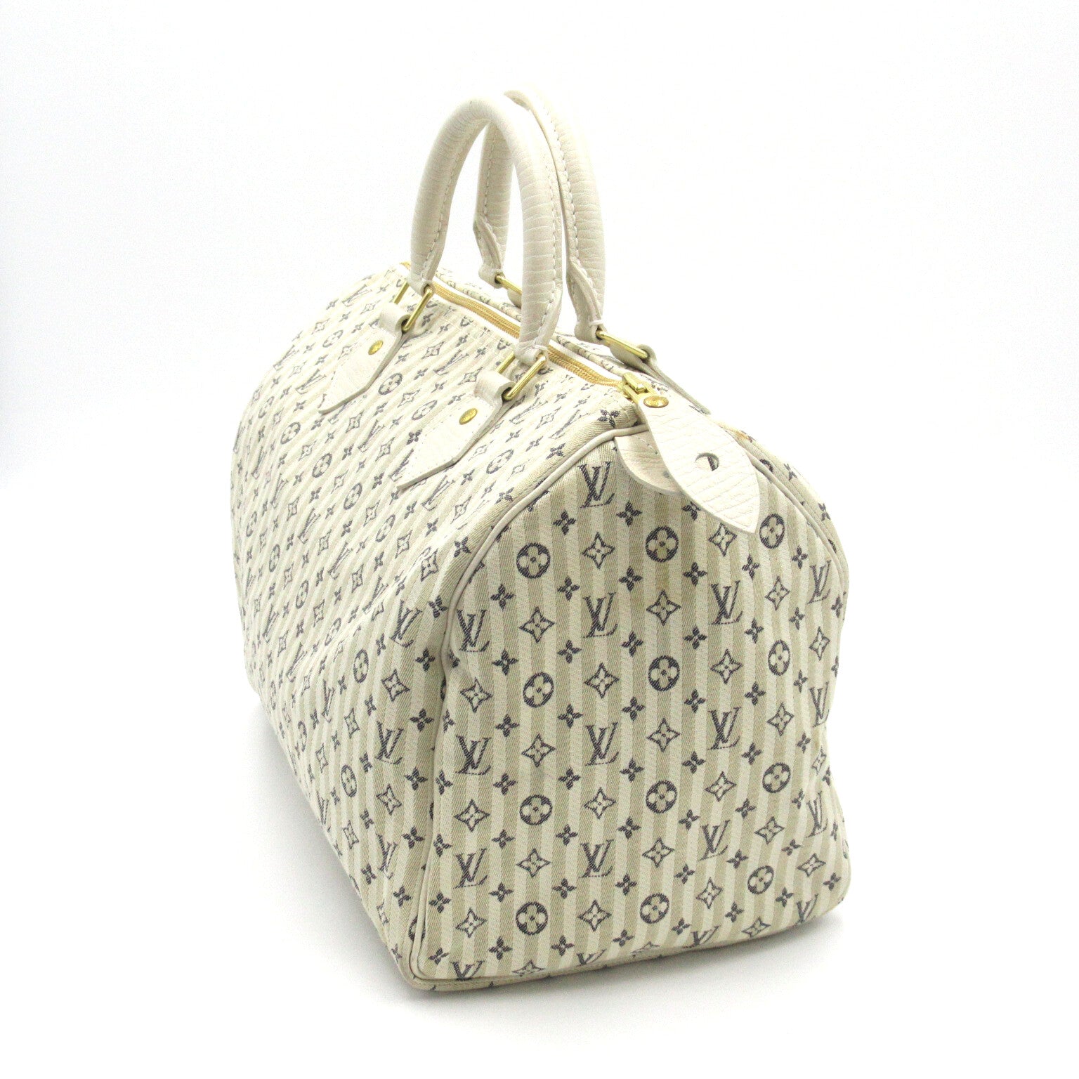 LOUIS VUITTON Monogram Mini Lin Speedy 30金扣手挽袋白色