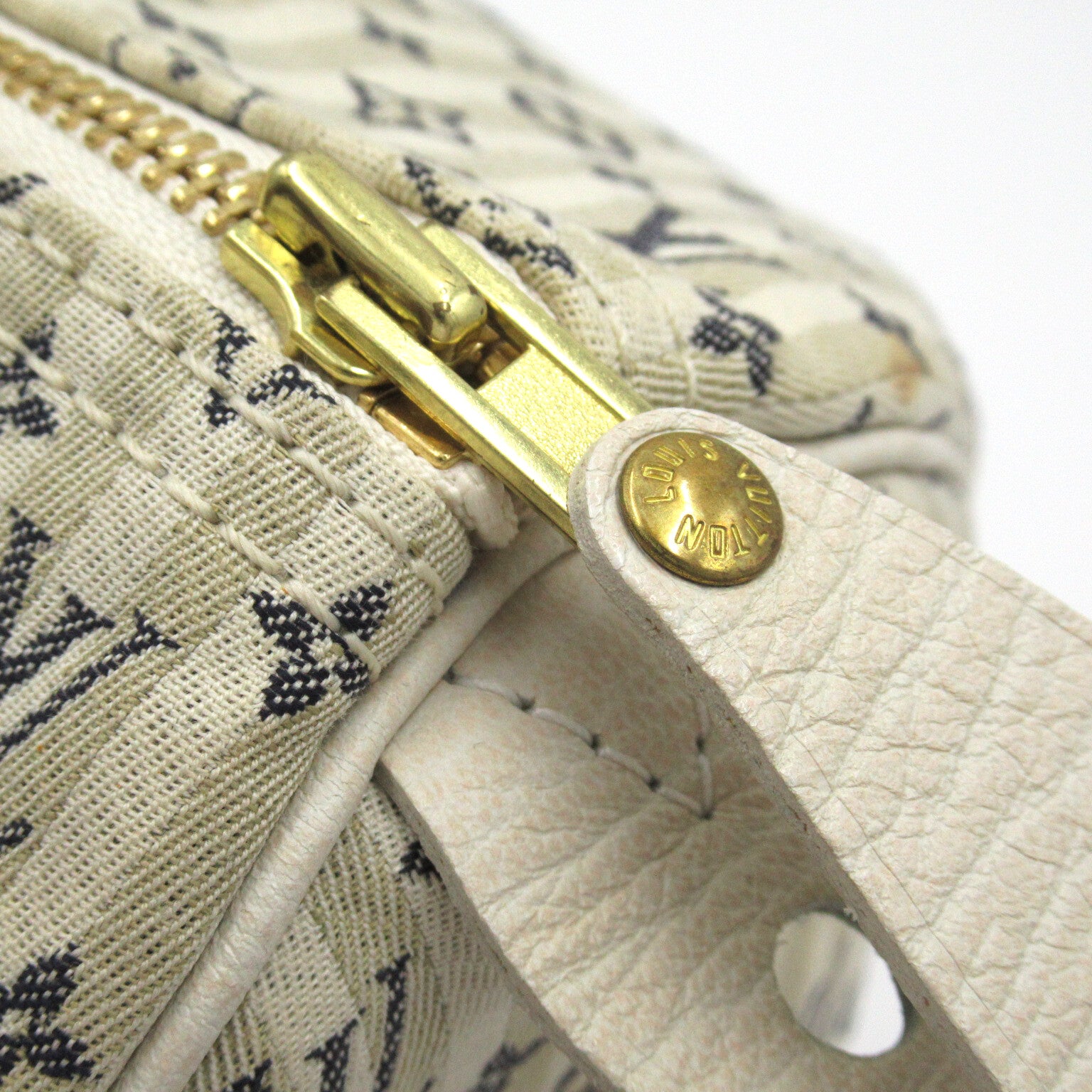 LOUIS VUITTON Monogram Mini Lin Speedy 30金扣手挽袋白色