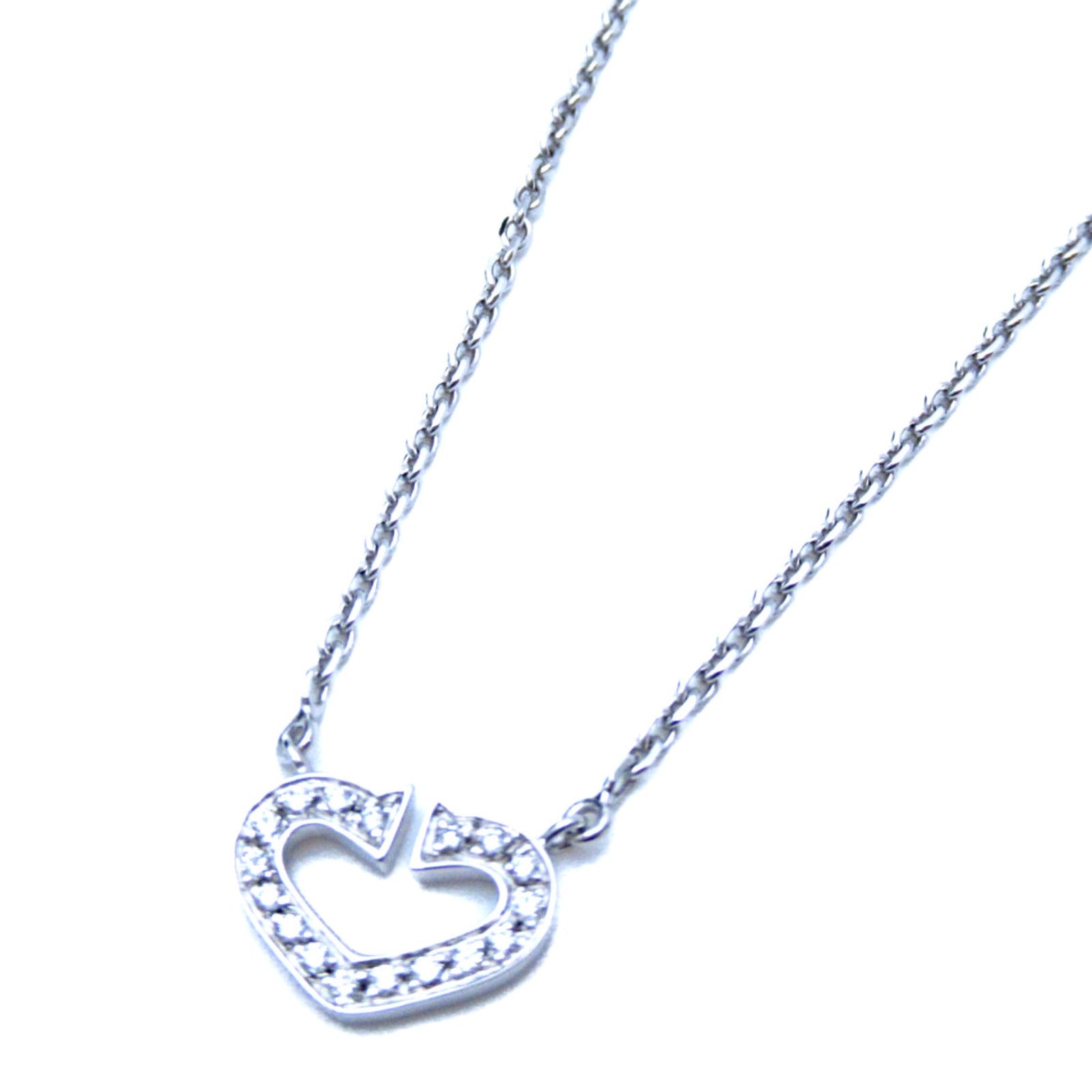 CARTIER 18K白金C Heart Diamond鑽石項鍊銀色