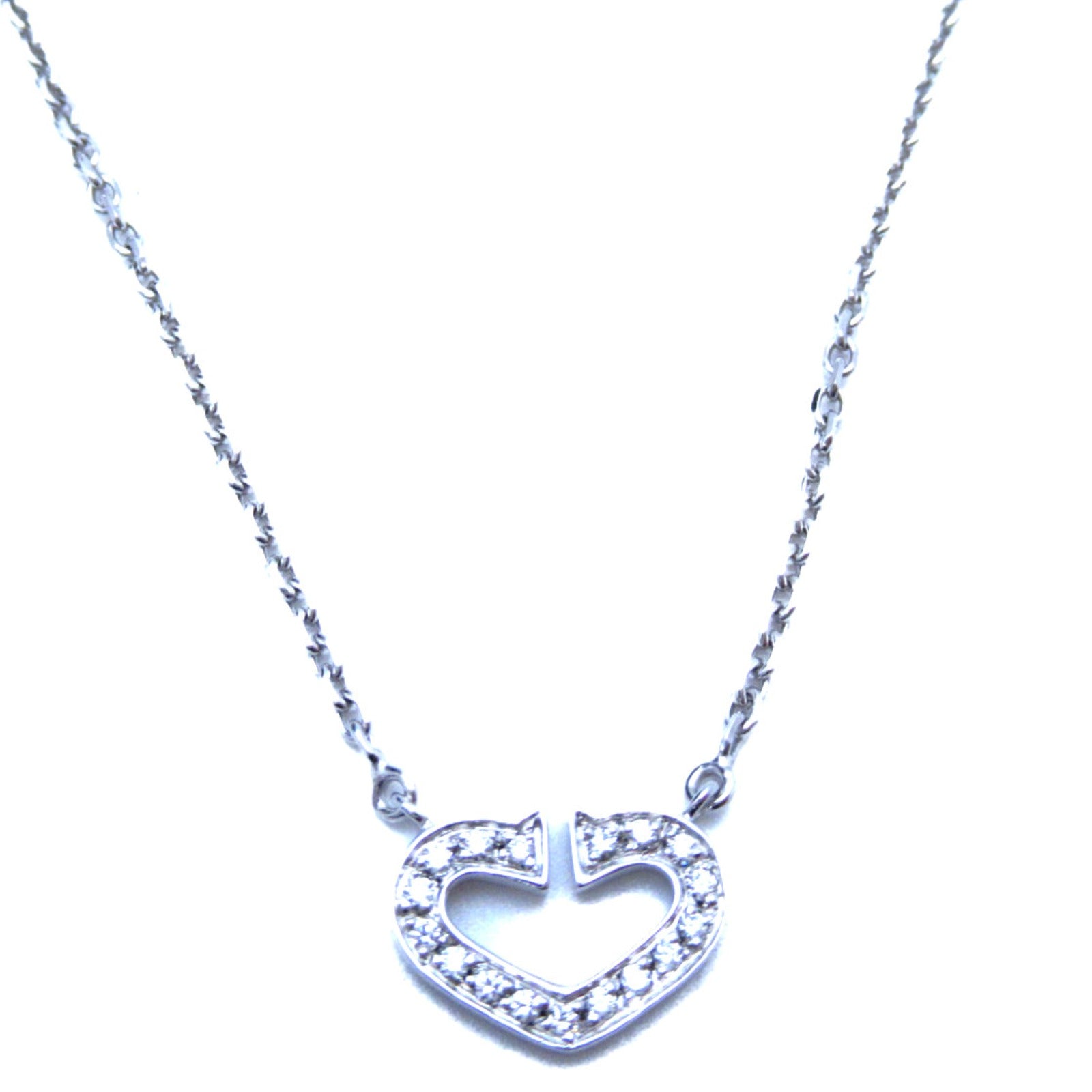 CARTIER 18K白金C Heart Diamond鑽石項鍊銀色