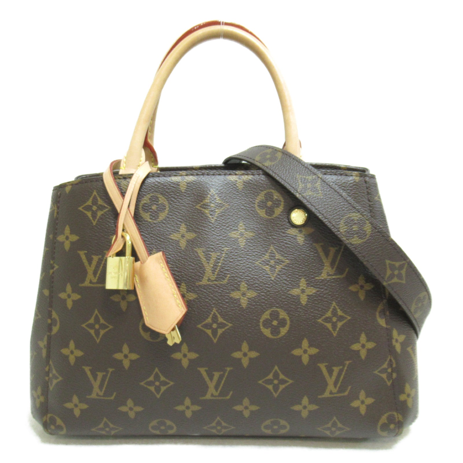 LOUIS VUITTON Monogram Montaigne BB金扣手挽肩背兩用袋啡色