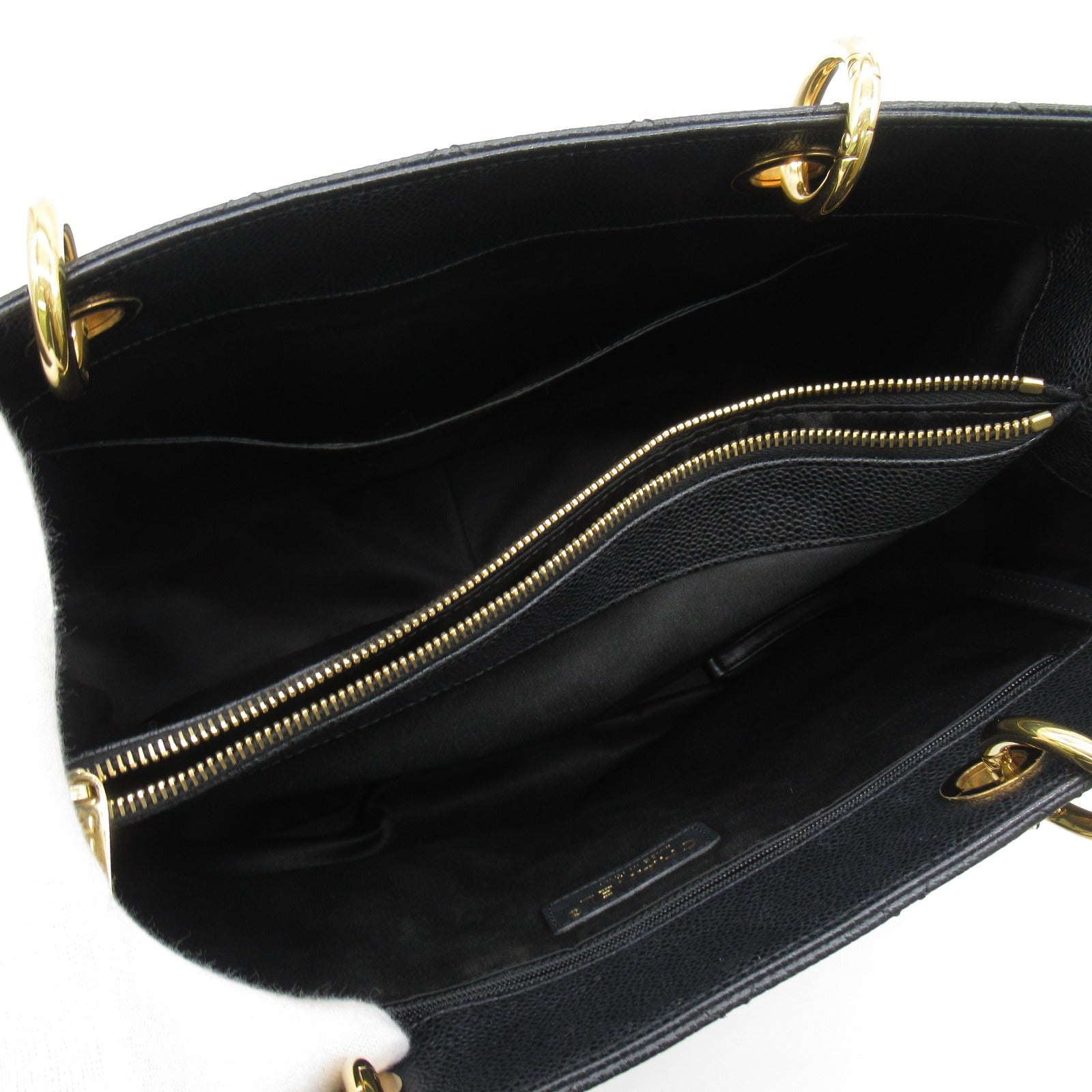 CHANEL Caviar皮革GST Tote Bag金扣肩背袋黑色