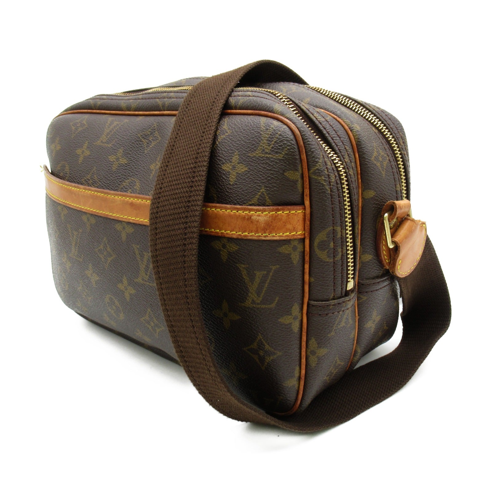 LOUIS VUITTON Monogram Reporter PM金扣肩背袋啡色