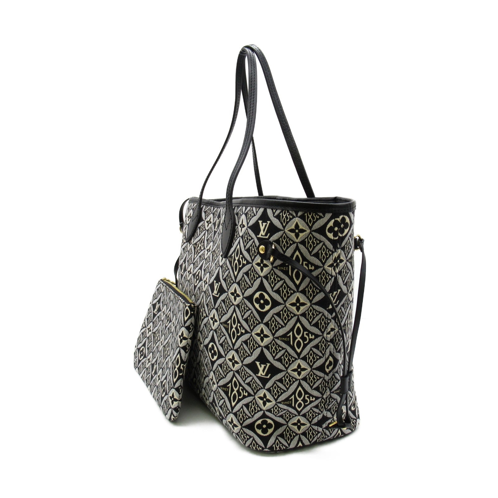 LOUIS VUITTON Monogram Jacquard Neverfull MM手挽袋黑色/白色