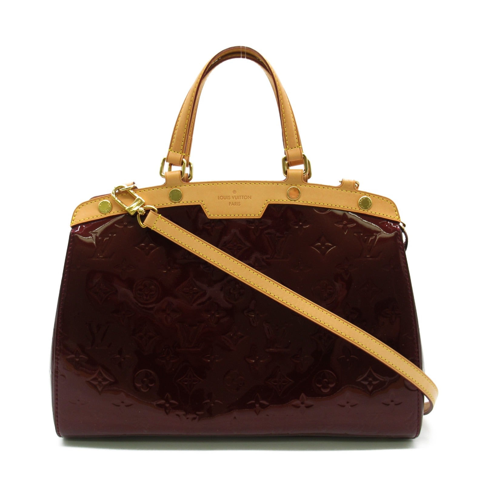 LOUIS VUITTON Monogram Vernis Brea MM金扣手挽肩背兩用袋酒紅色