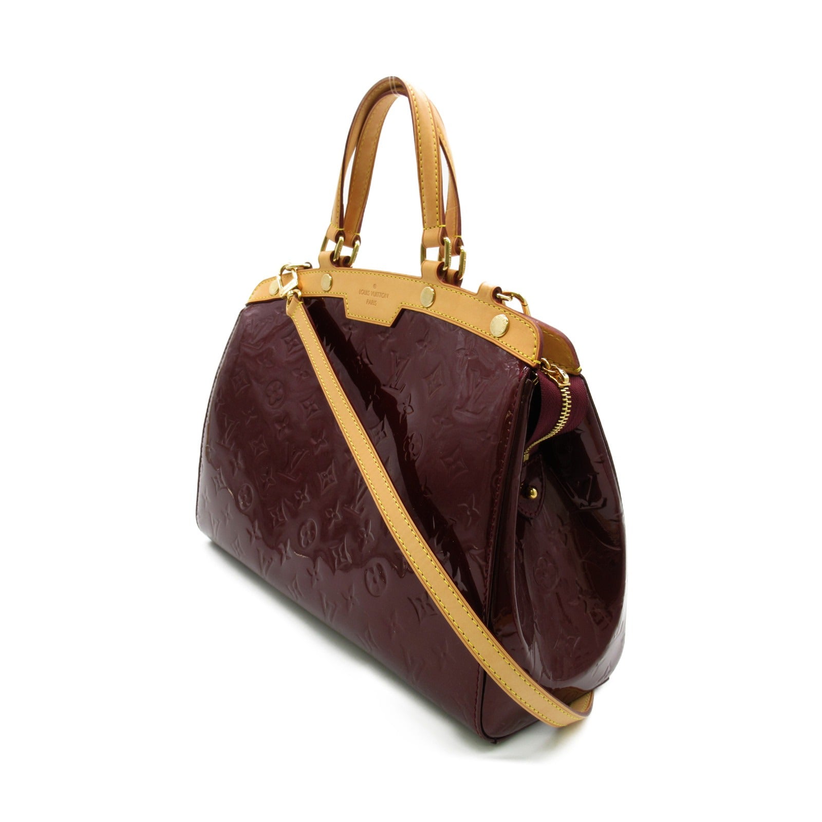 LOUIS VUITTON Monogram Vernis Brea MM金扣手挽肩背兩用袋酒紅色