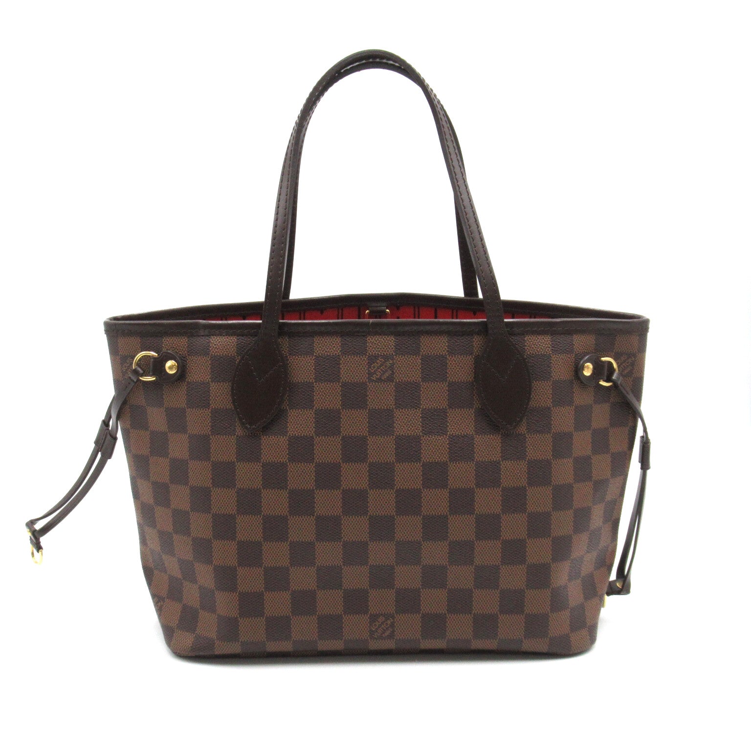 LOUIS VUITTON Damier Neverfull PM金扣手挽袋啡色