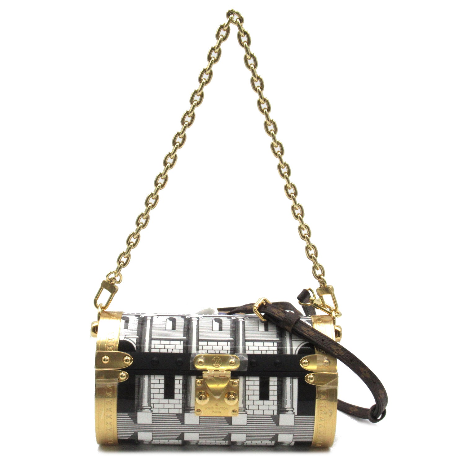 LOUIS VUITTON 漆皮皮革Fornasetti Minaudiere Papillon金扣手挽肩背兩用袋黑色/白色