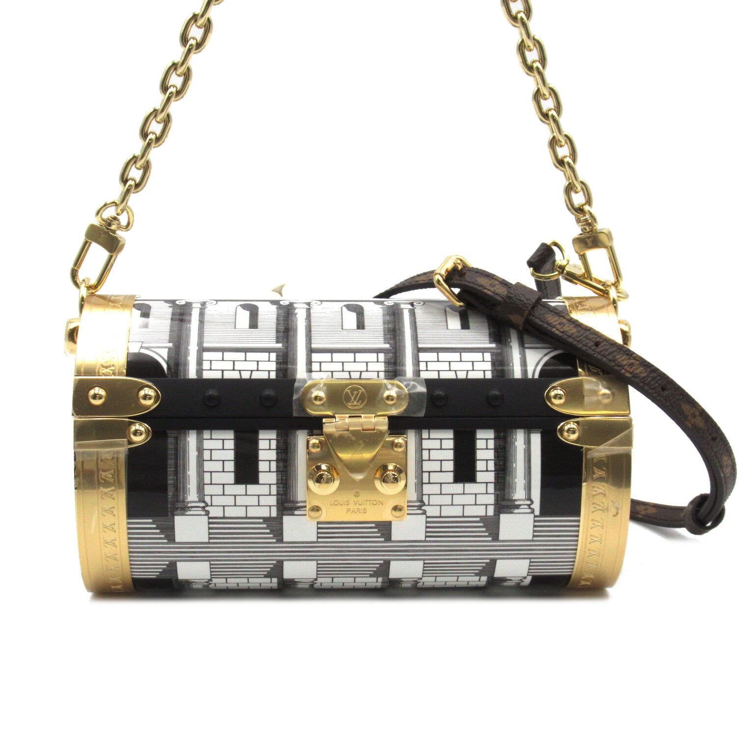 LOUIS VUITTON 漆皮皮革Fornasetti Minaudiere Papillon金扣手挽肩背兩用袋黑色/白色