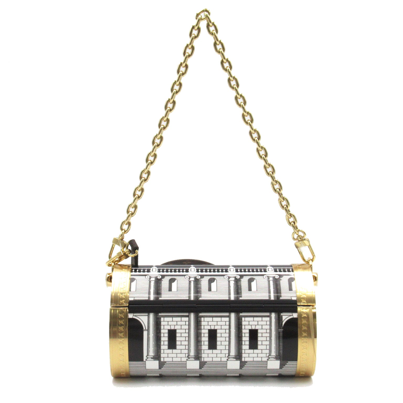 LOUIS VUITTON 漆皮皮革Fornasetti Minaudiere Papillon金扣手挽肩背兩用袋黑色/白色