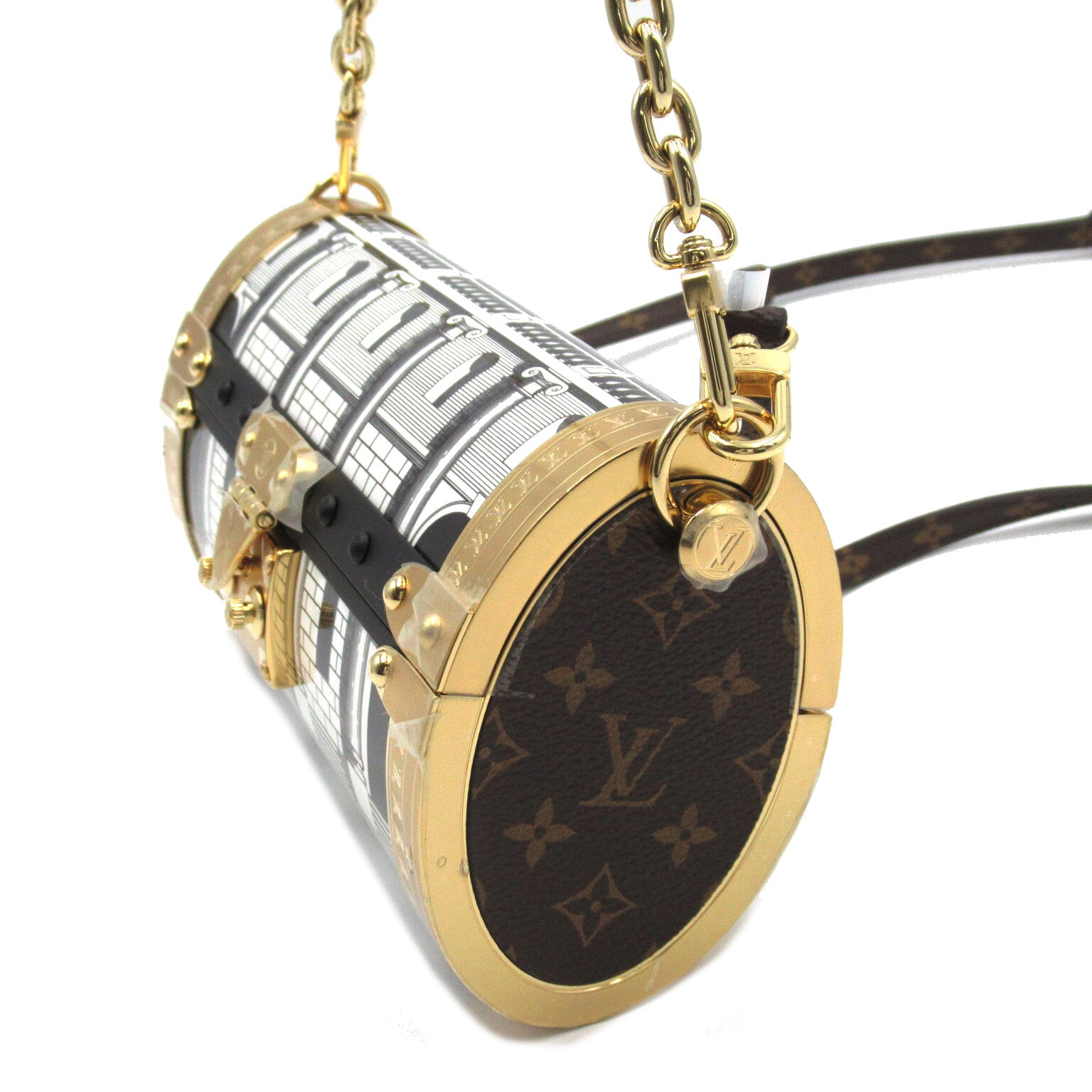 LOUIS VUITTON 漆皮皮革Fornasetti Minaudiere Papillon金扣手挽肩背兩用袋黑色/白色