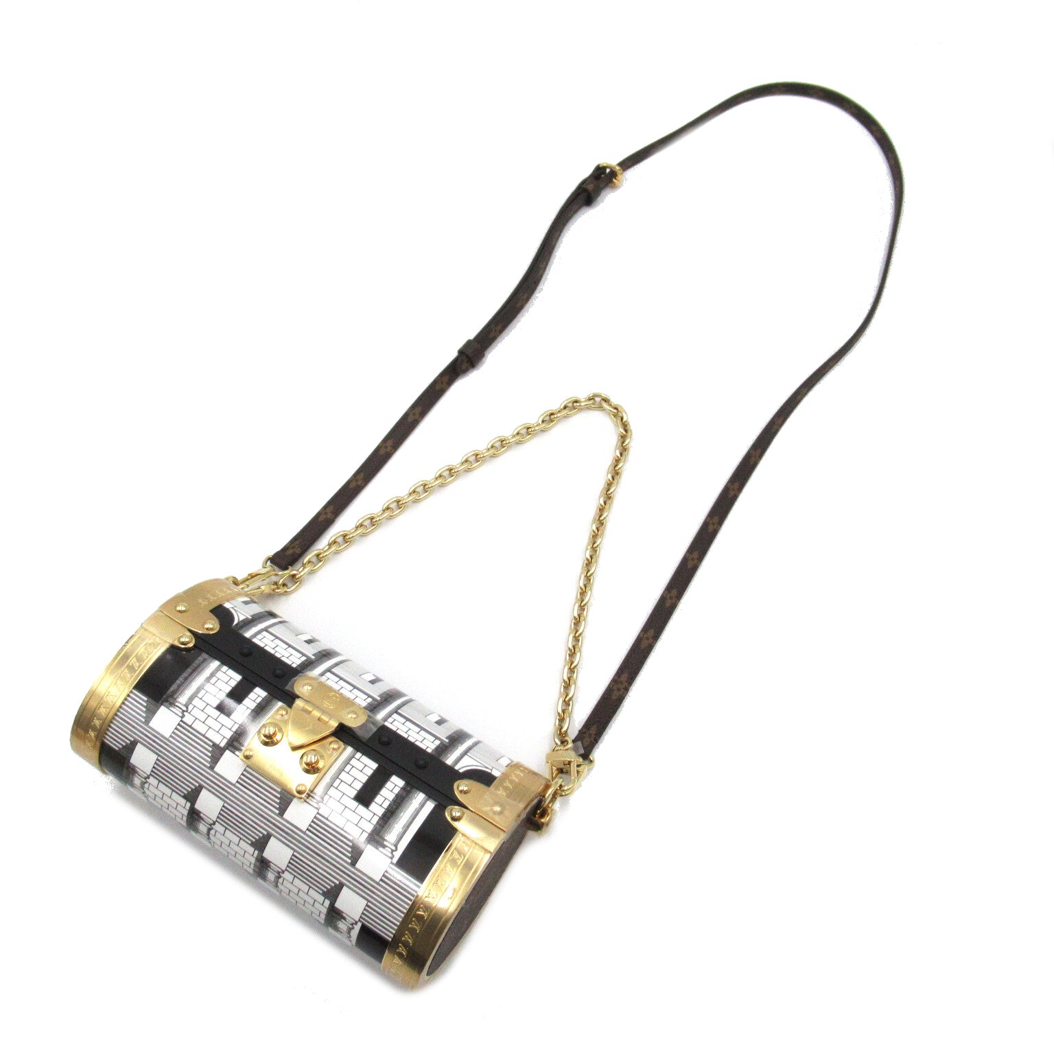 LOUIS VUITTON 漆皮皮革Fornasetti Minaudiere Papillon金扣手挽肩背兩用袋黑色/白色