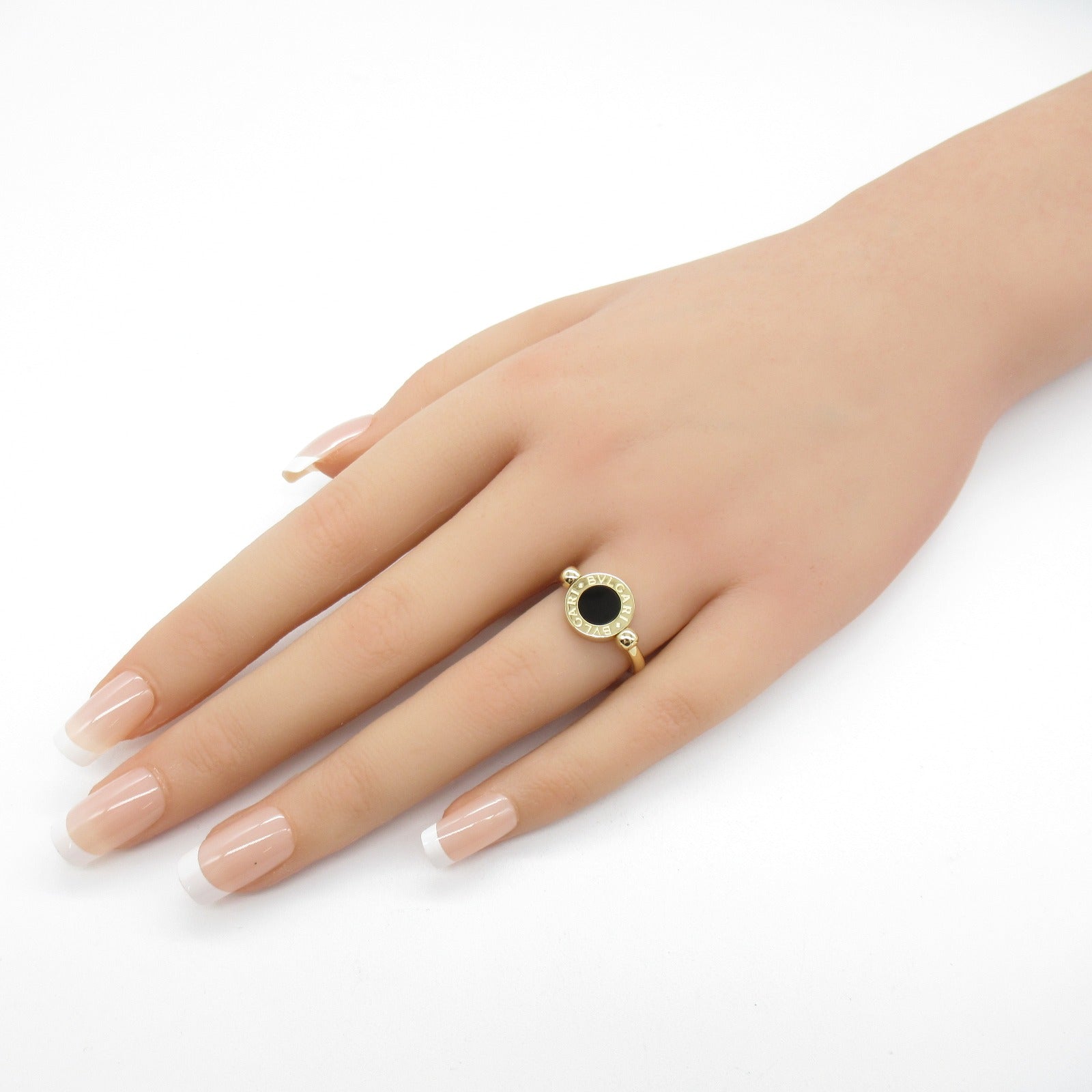 BVLGARI 18K黃金Bvlgari Ring縞瑪瑙戒指US#6黑色/紅色