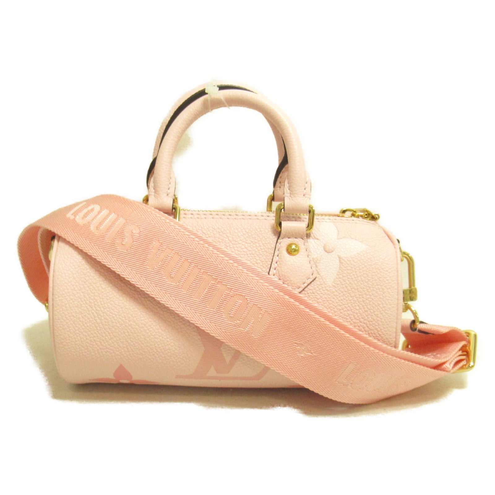LOUIS VUITTON Monogram Empreinte Papillon BB金扣手挽肩背兩用袋粉紅色