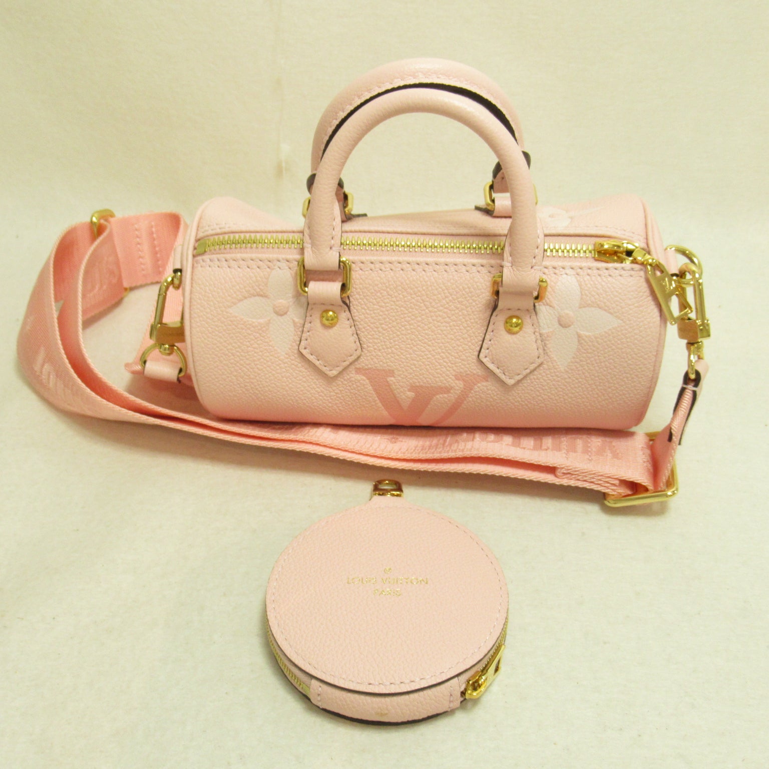 LOUIS VUITTON 【激減優惠】Monogram Empreinte Papillon BB金扣手挽肩背兩用袋粉紅色