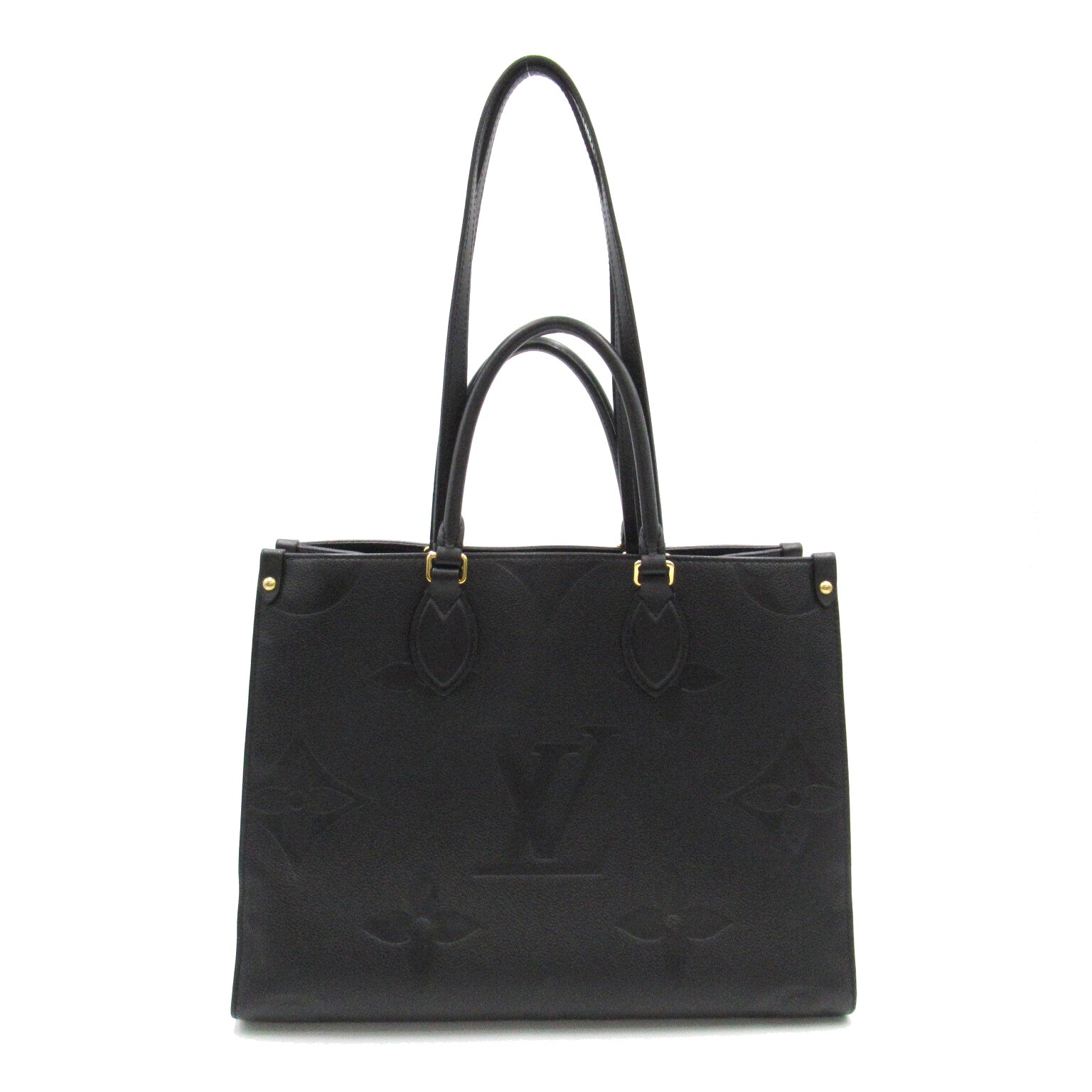 LOUIS VUITTON Monogram Empreinte On The Go MM金扣手挽肩背兩用袋黑色