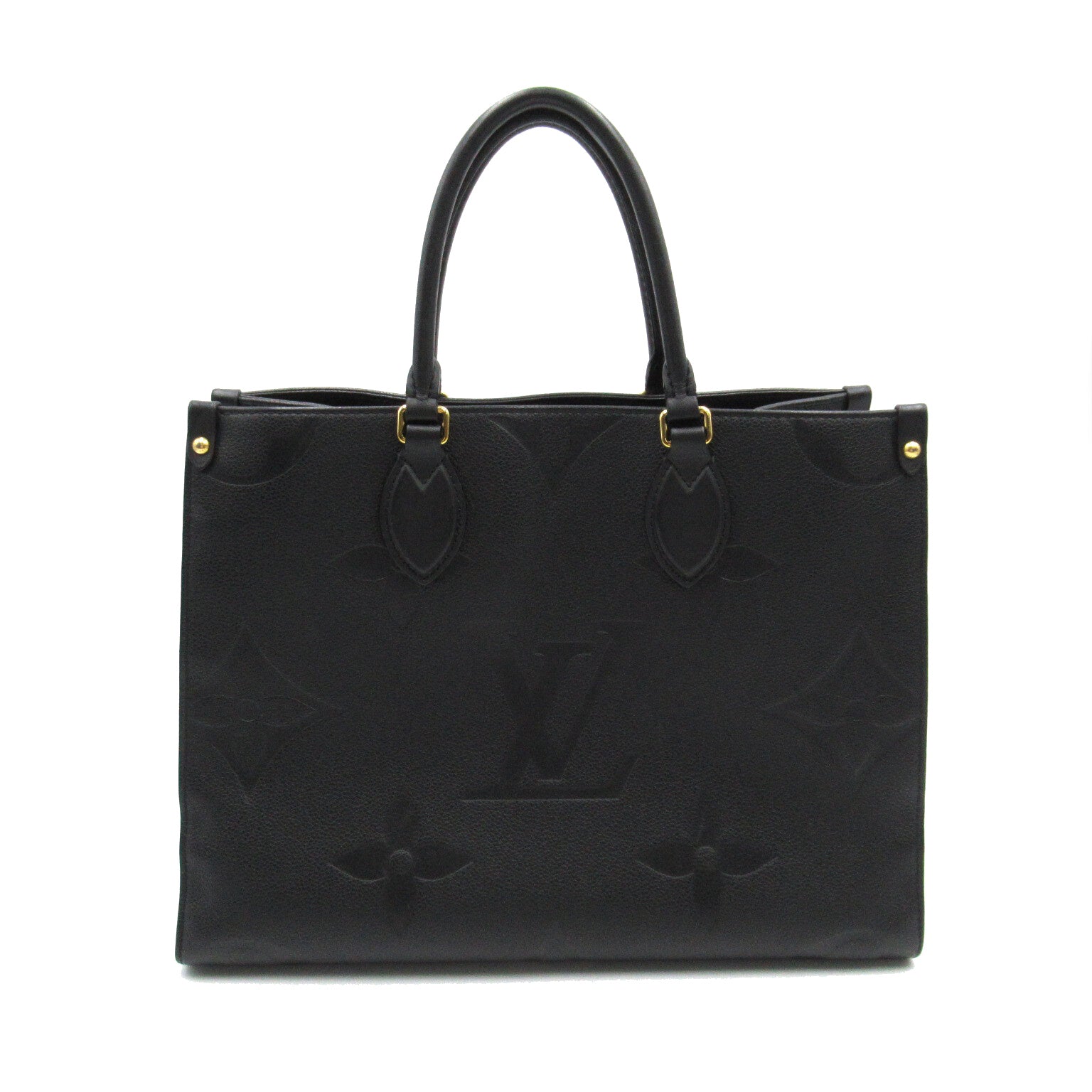 LOUIS VUITTON Monogram Empreinte On The Go MM金扣手挽肩背兩用袋黑色