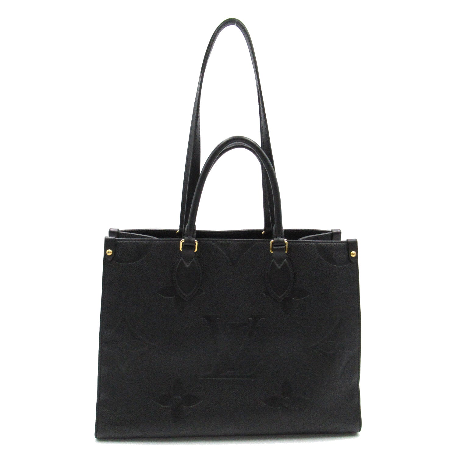 LOUIS VUITTON Monogram Empreinte On The Go MM金扣手挽肩背兩用袋黑色