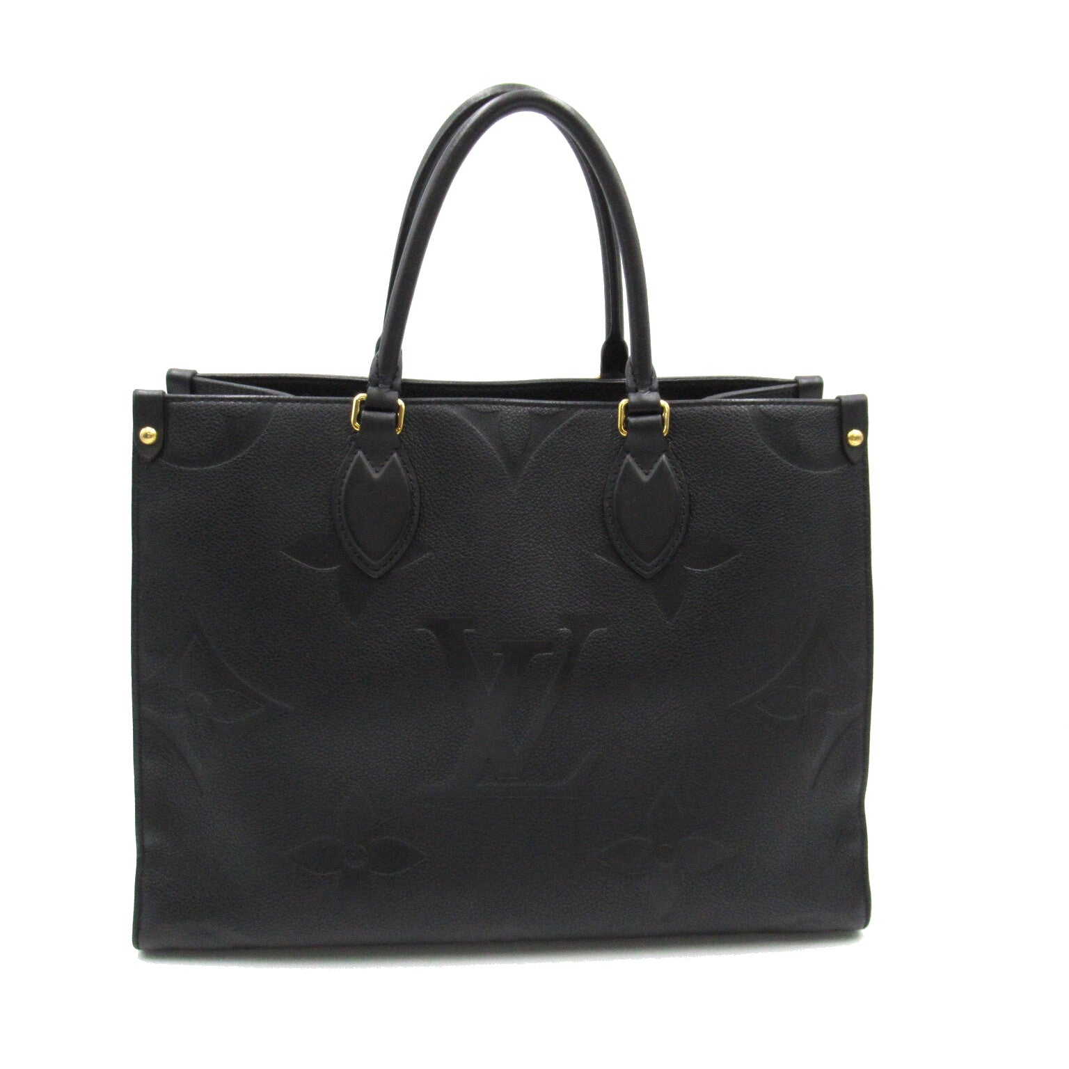 LOUIS VUITTON Monogram Empreinte On The Go MM金扣手挽肩背兩用袋黑色