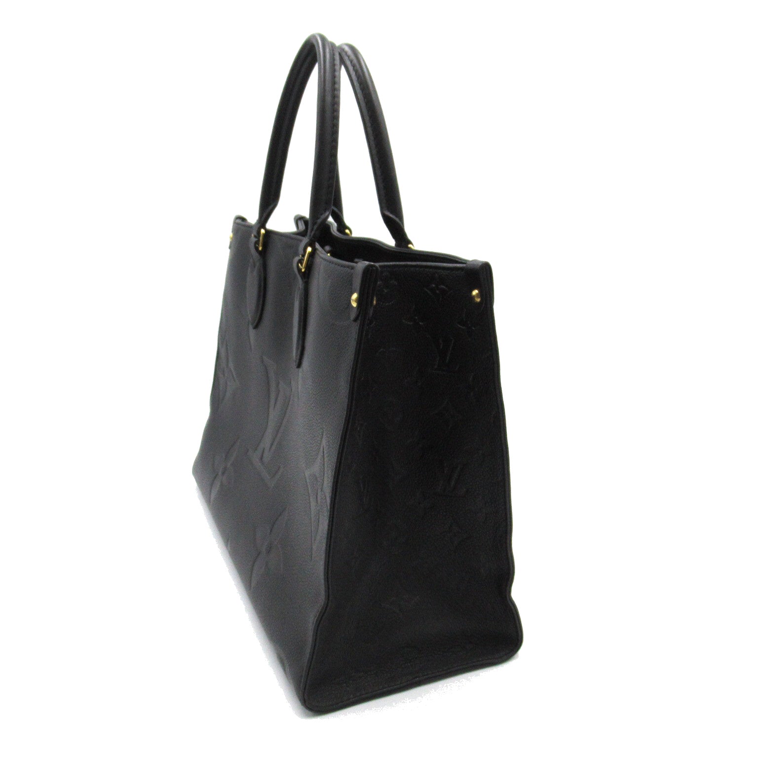 LOUIS VUITTON Monogram Empreinte On The Go MM金扣手挽肩背兩用袋黑色