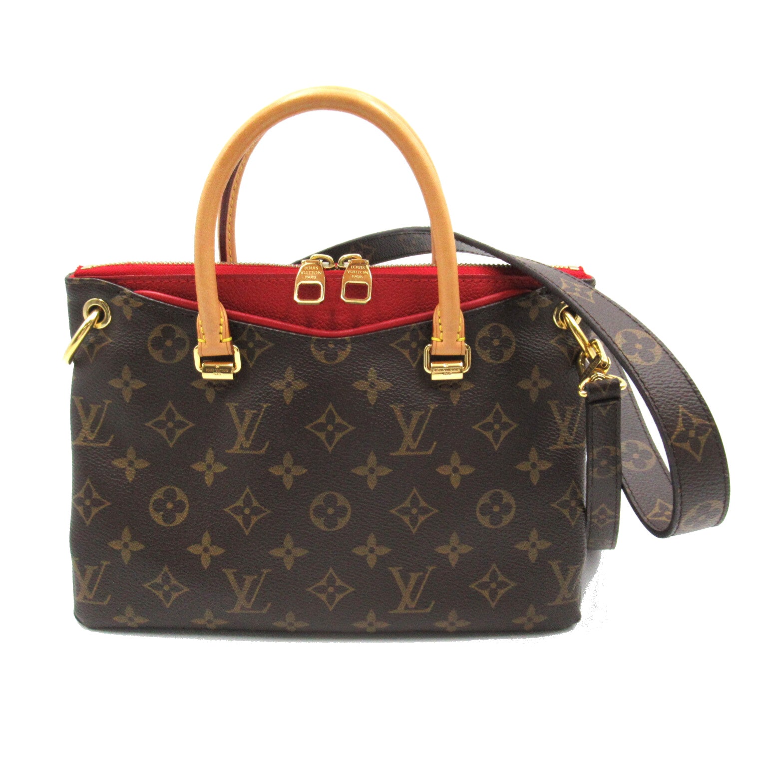 LOUIS VUITTON Monogram Pallas BB金扣手挽肩背兩用袋啡色/紅色