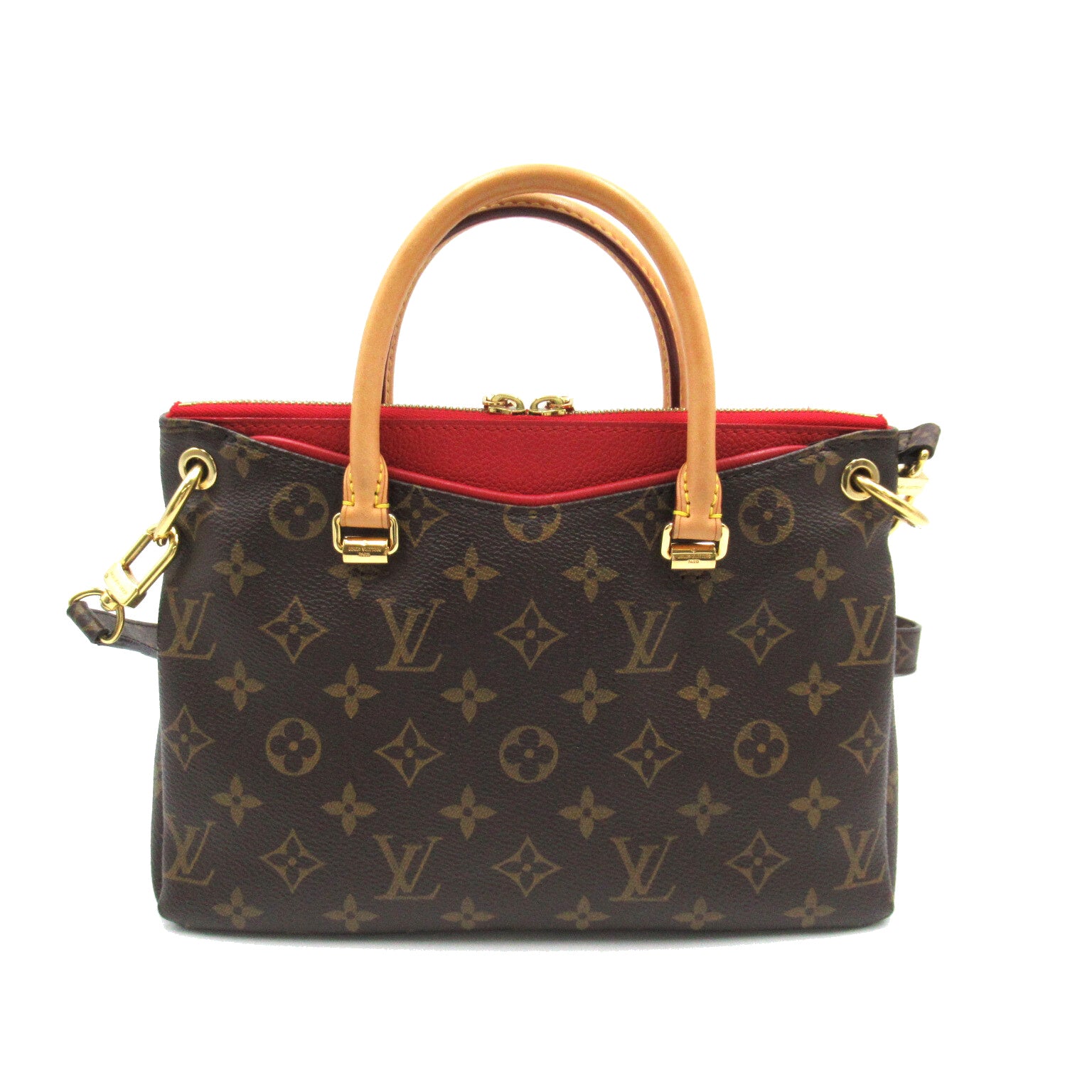 LOUIS VUITTON Monogram Pallas BB金扣手挽肩背兩用袋啡色/紅色