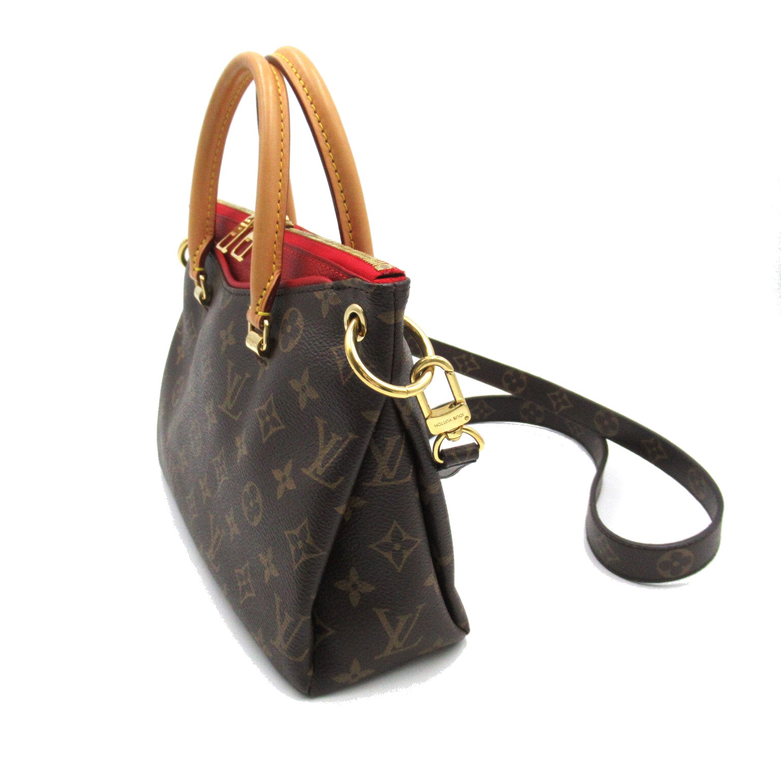 LOUIS VUITTON Monogram Pallas BB金扣手挽肩背兩用袋啡色/紅色