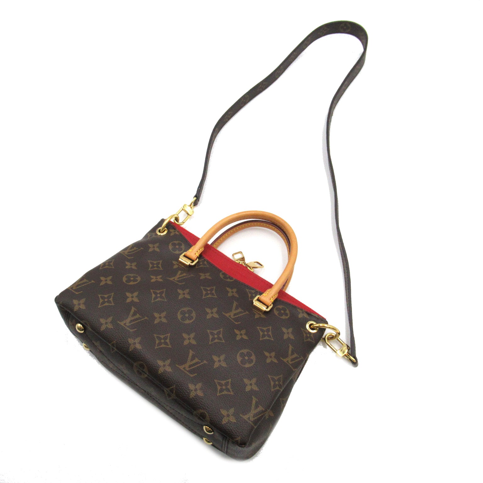LOUIS VUITTON Monogram Pallas BB金扣手挽肩背兩用袋啡色/紅色