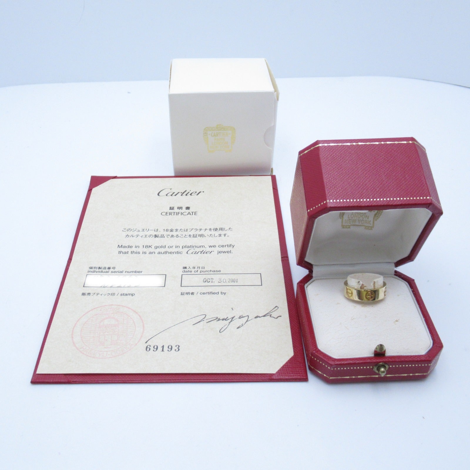 CARTIER 18K黃金Love Ring戒指US＃6/Cartier#52金色